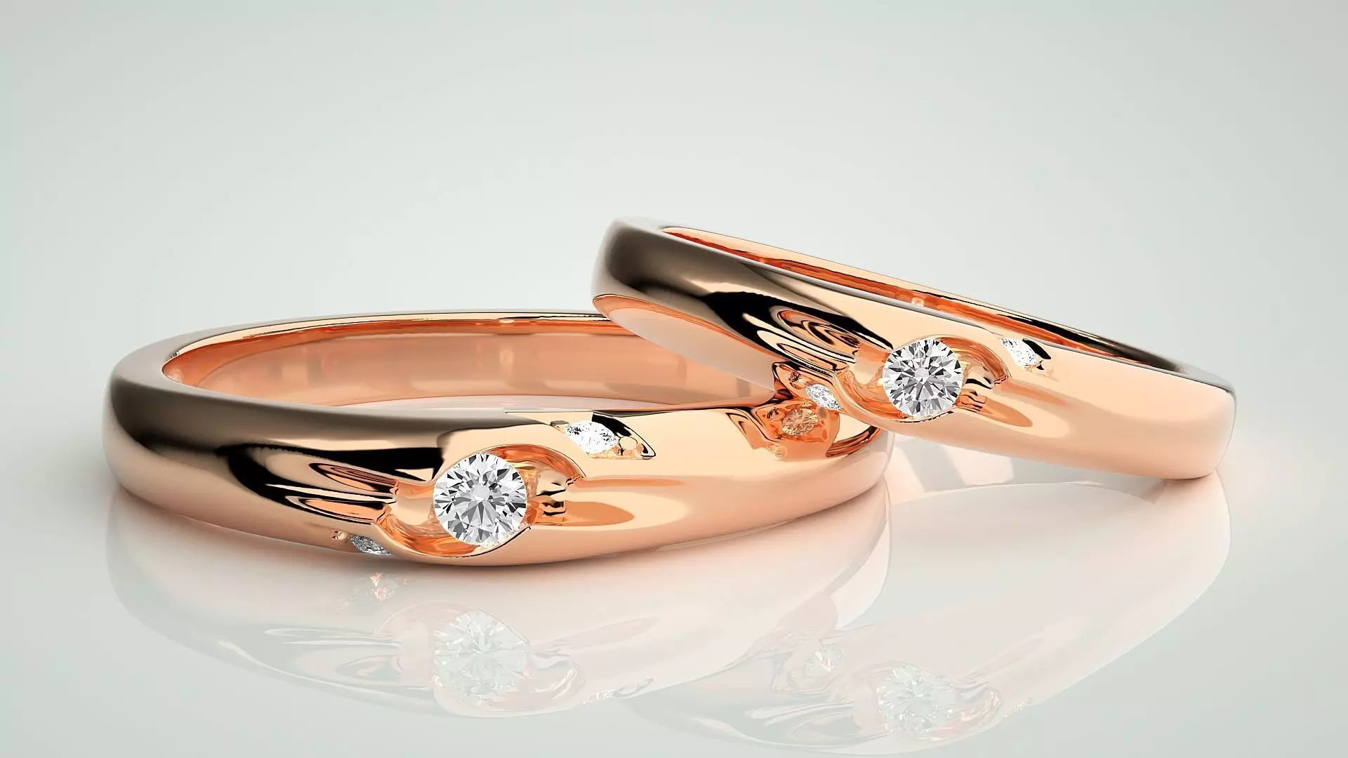 Tri-Diamond Couple Band Ring 3dm stl render detail  3D print model_0