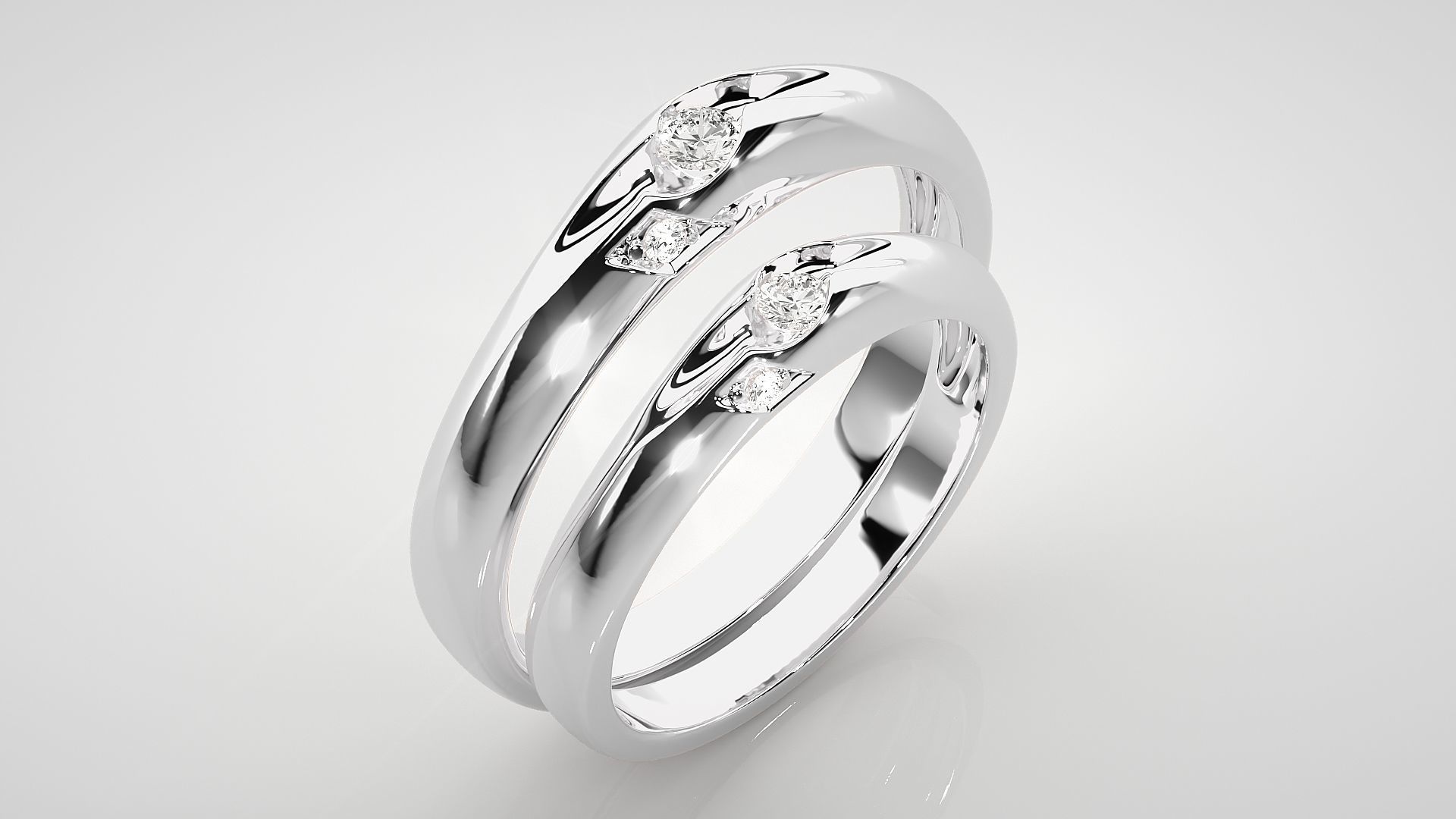 Tri-Diamond Couple Band Ring 3dm stl render detail  3D print model_8