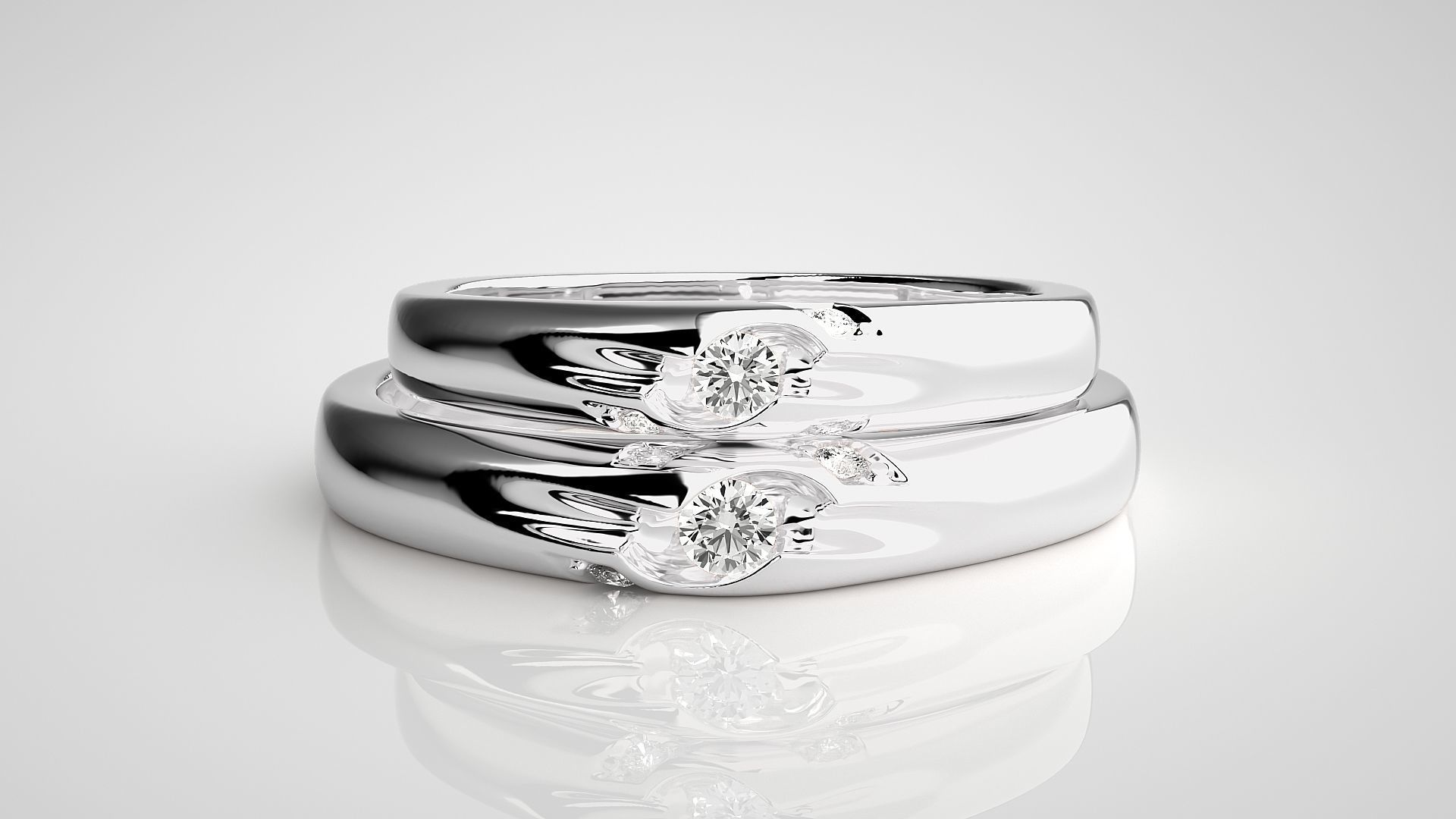 Tri-Diamond Couple Band Ring 3dm stl render detail  3D print model_7