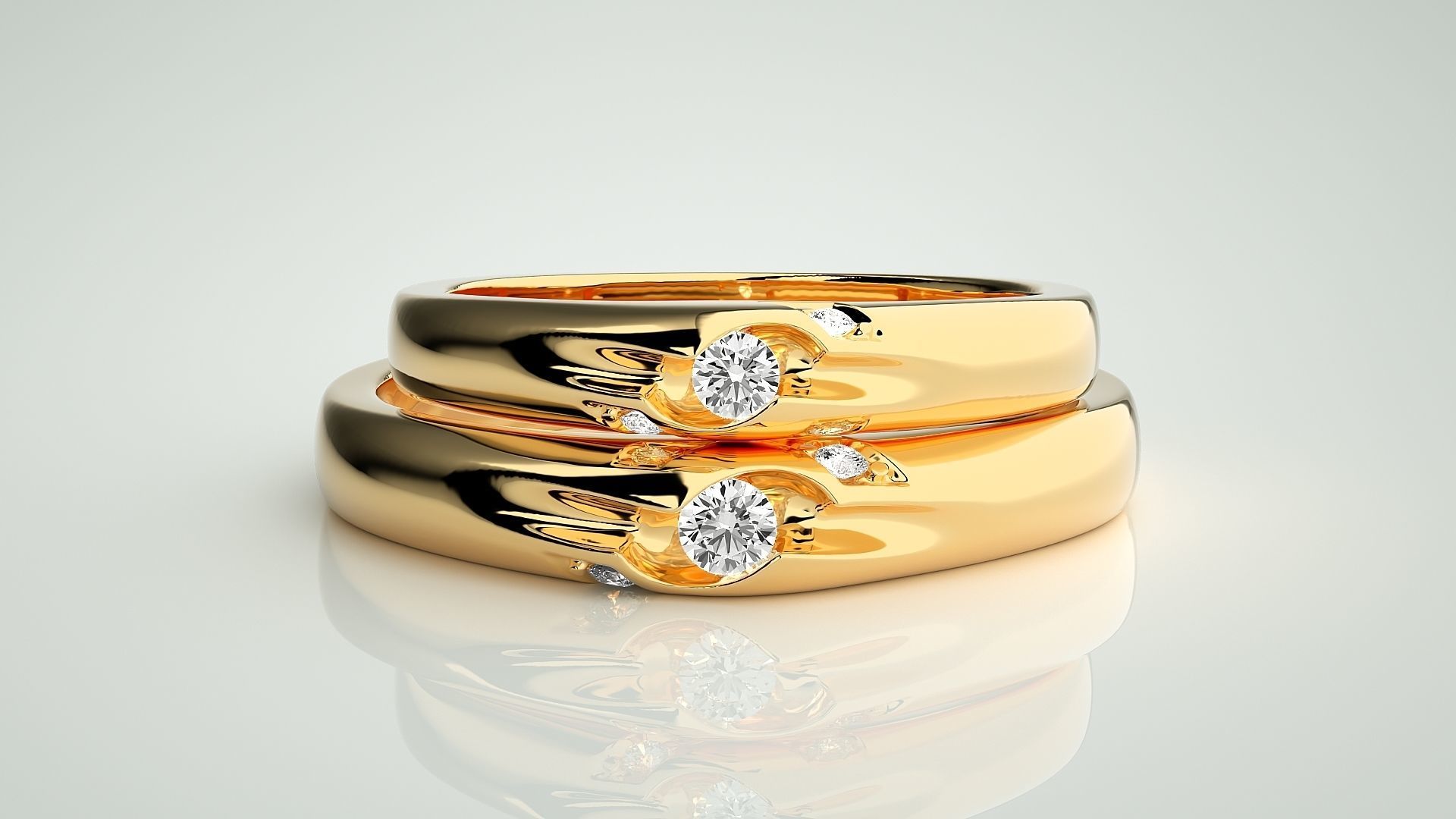Tri-Diamond Couple Band Ring 3dm stl render detail  3D print model_11