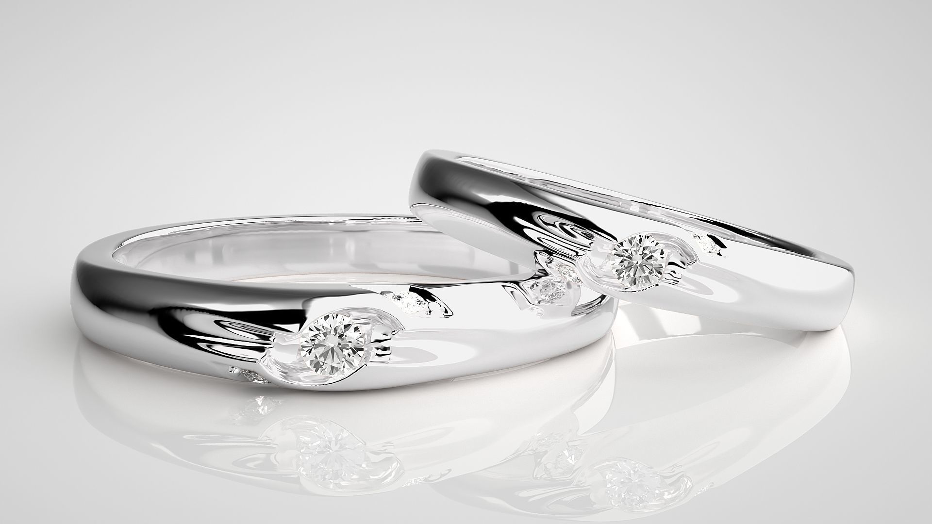 Tri-Diamond Couple Band Ring 3dm stl render detail  3D print model_5