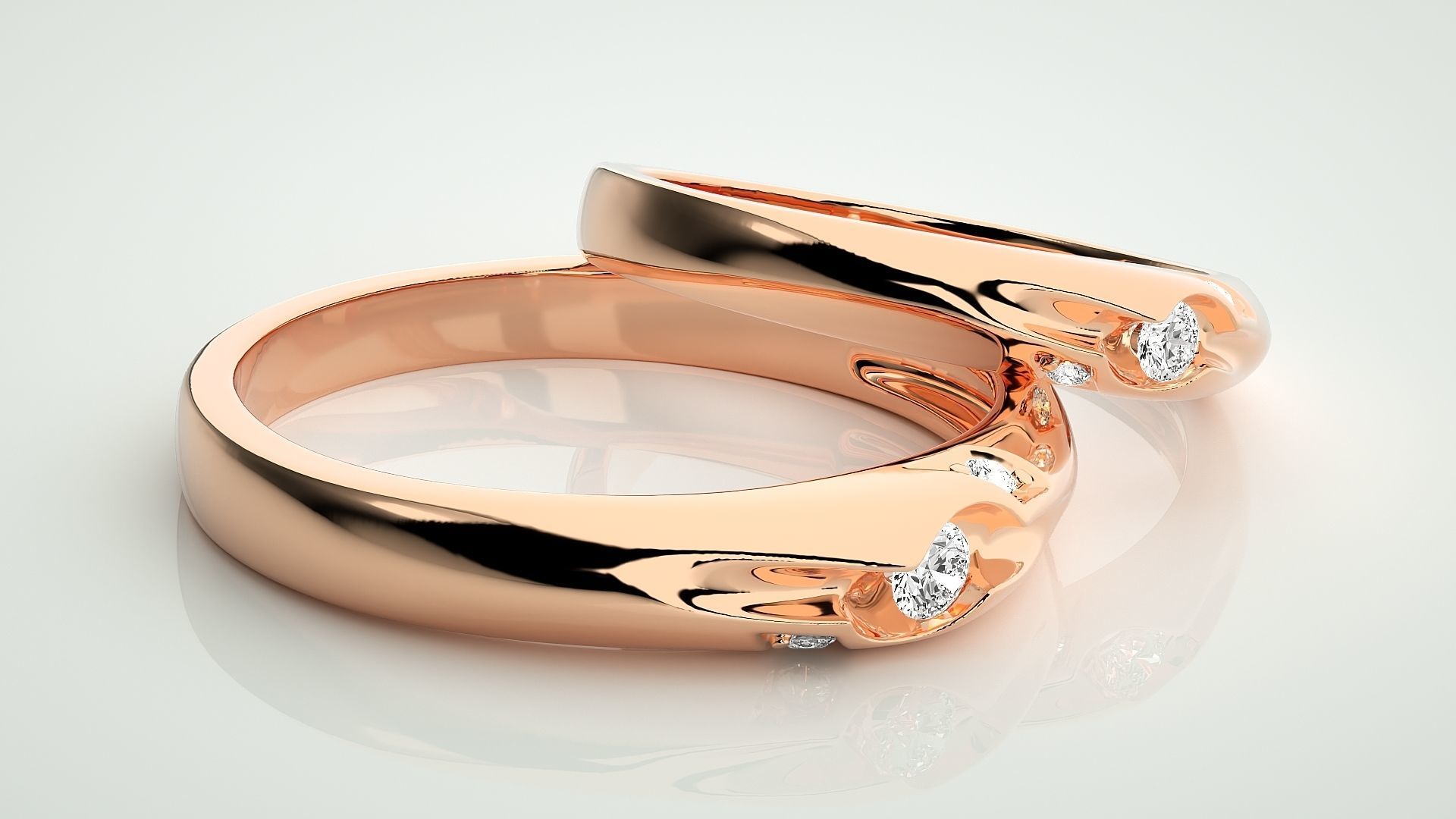 Tri-Diamond Couple Band Ring 3dm stl render detail  3D print model_1