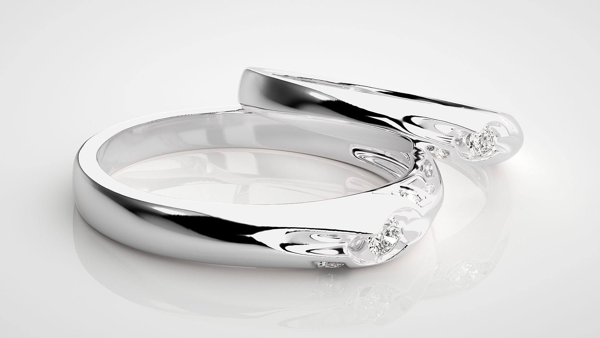 Tri-Diamond Couple Band Ring 3dm stl render detail  3D print model_6