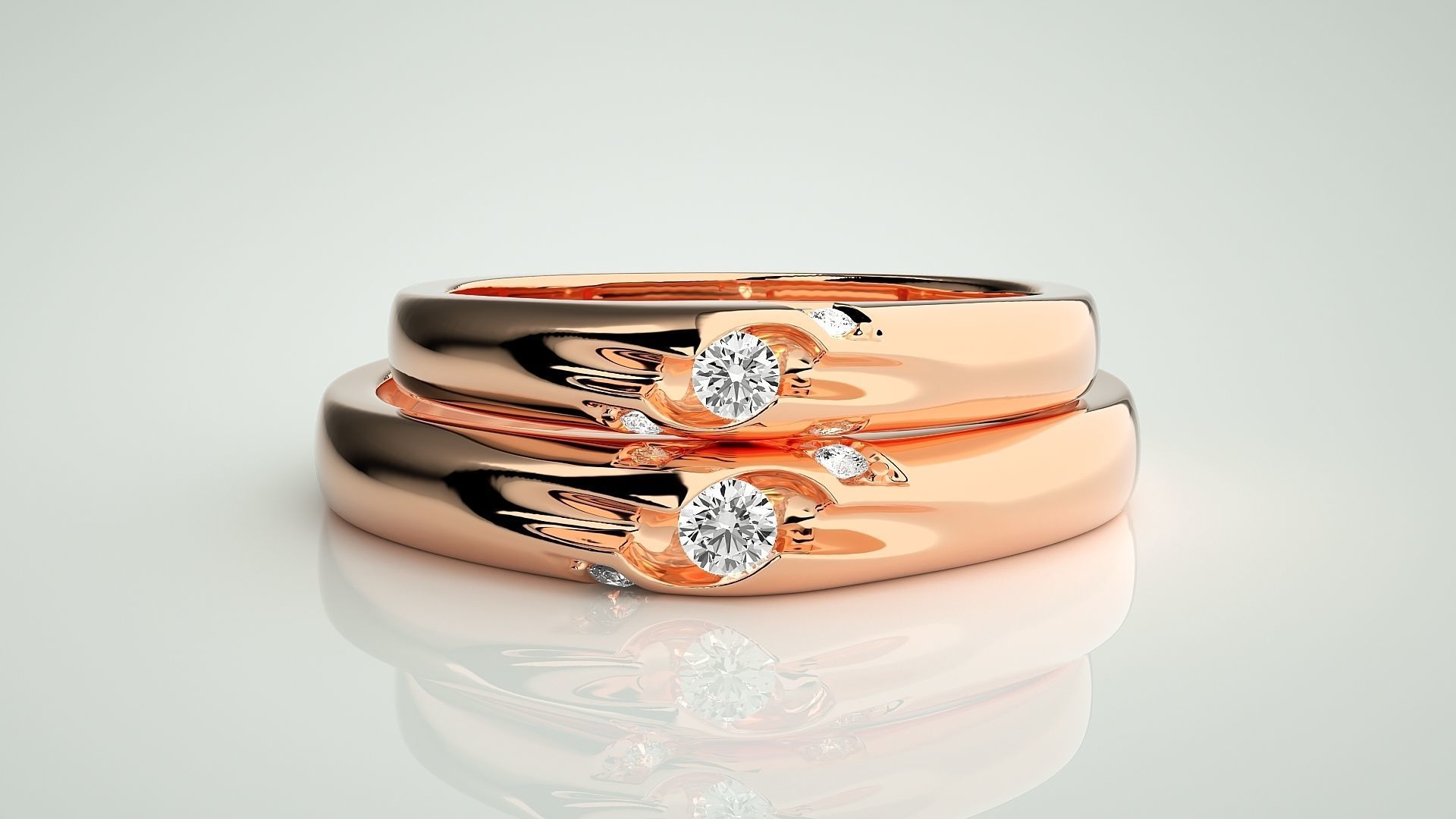 Tri-Diamond Couple Band Ring 3dm stl render detail  3D print model_2