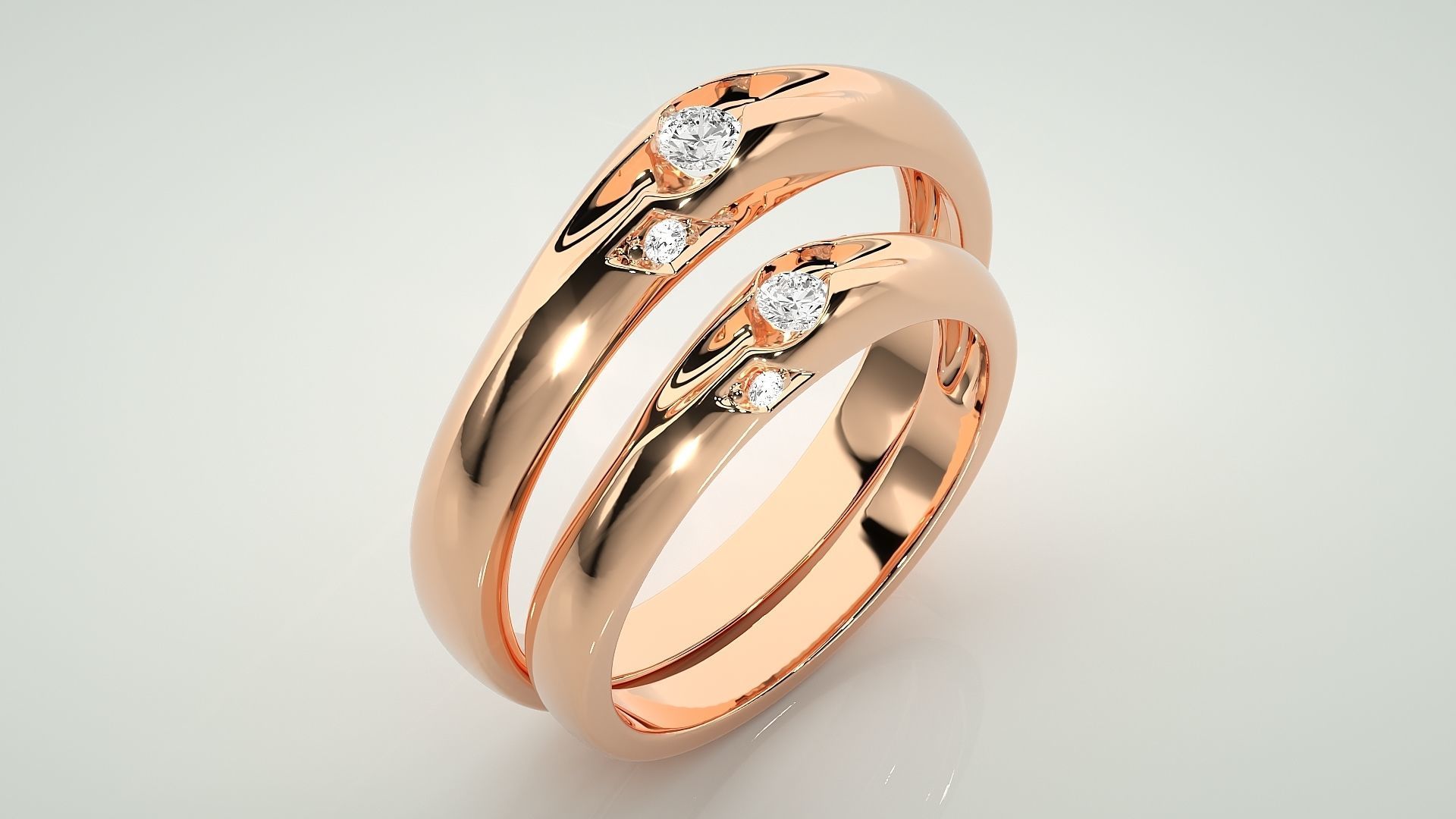 Tri-Diamond Couple Band Ring 3dm stl render detail  3D print model_4