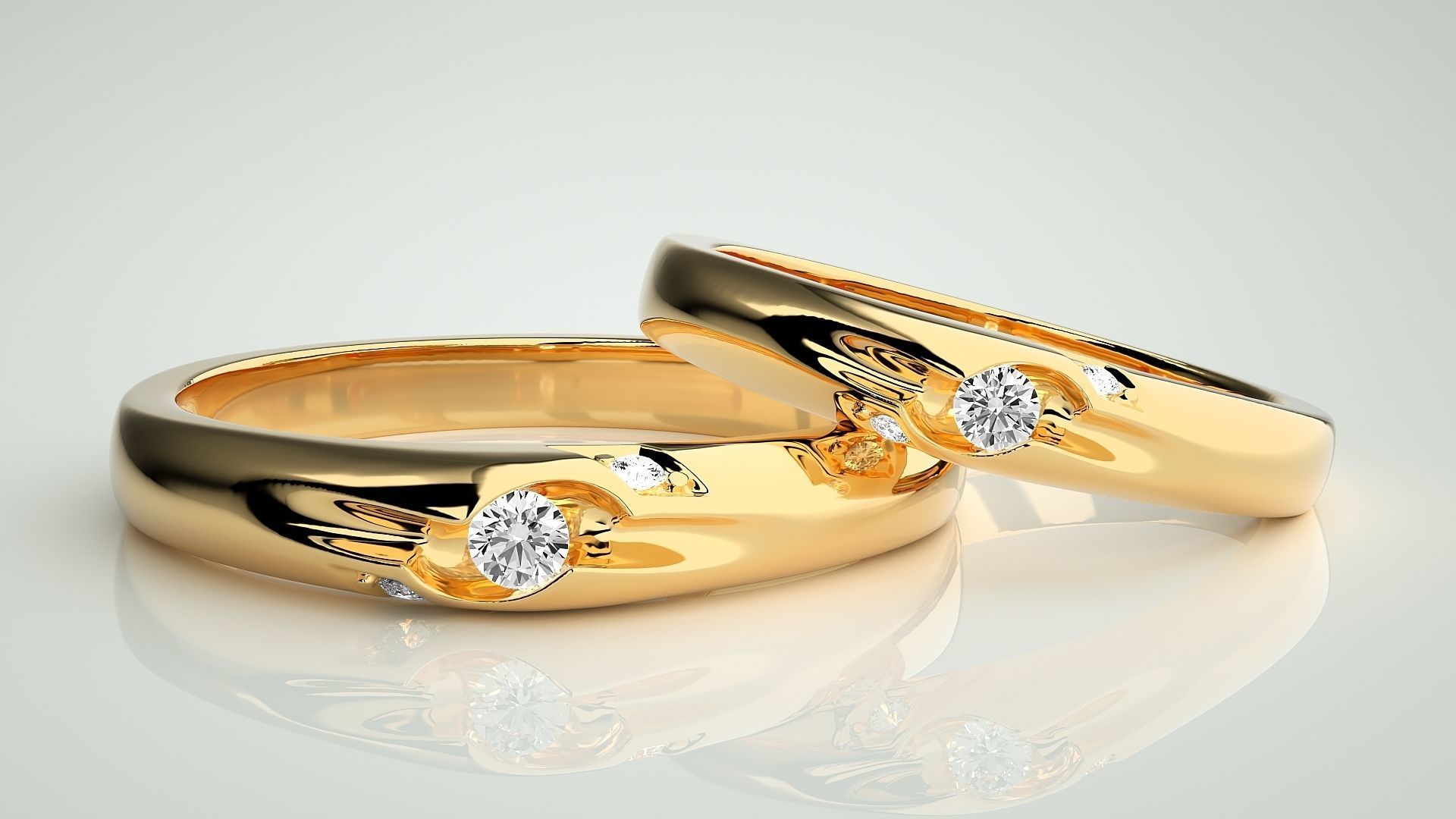 Tri-Diamond Couple Band Ring 3dm stl render detail  3D print model_9