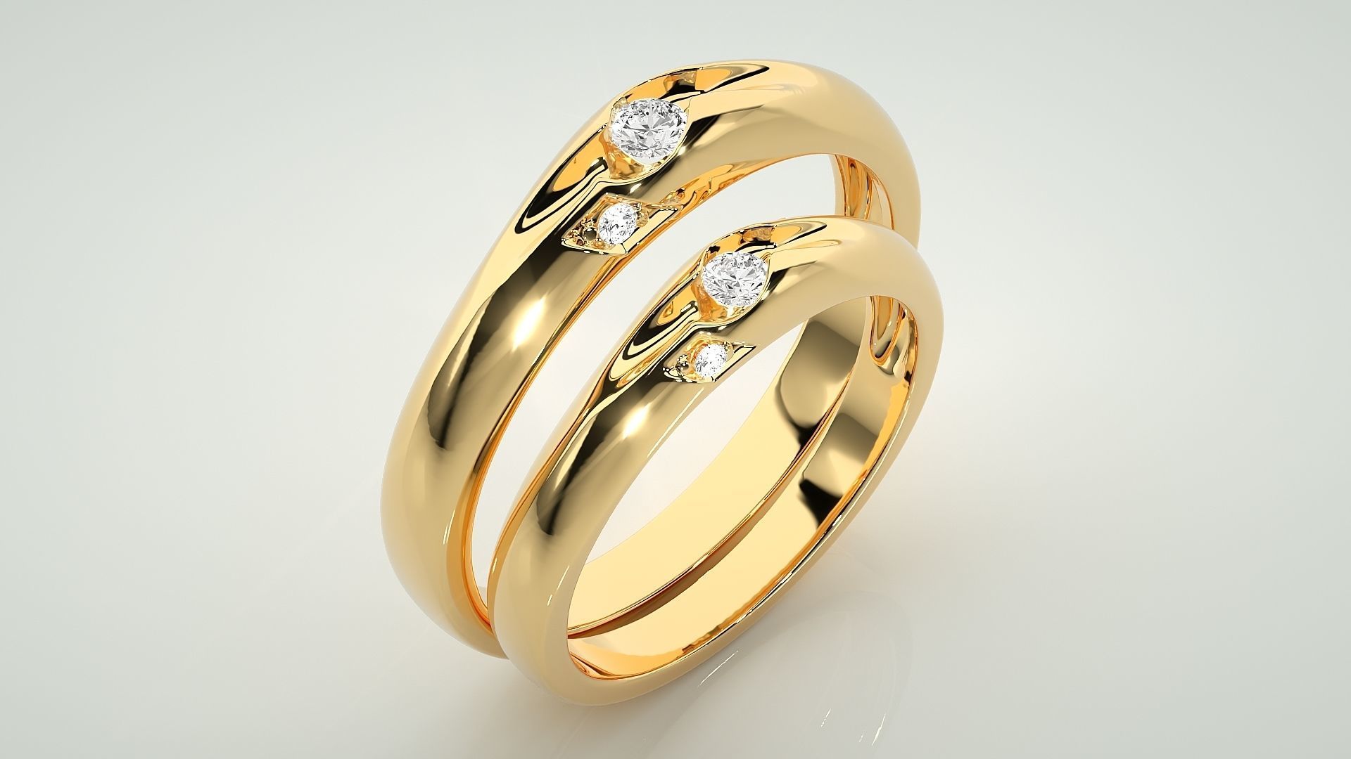 Tri-Diamond Couple Band Ring 3dm stl render detail  3D print model_12