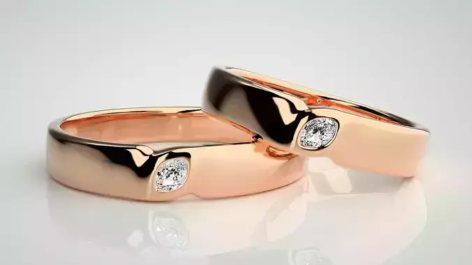 Marquise Solitaire Couple Band Ring 3dm stl render detail 