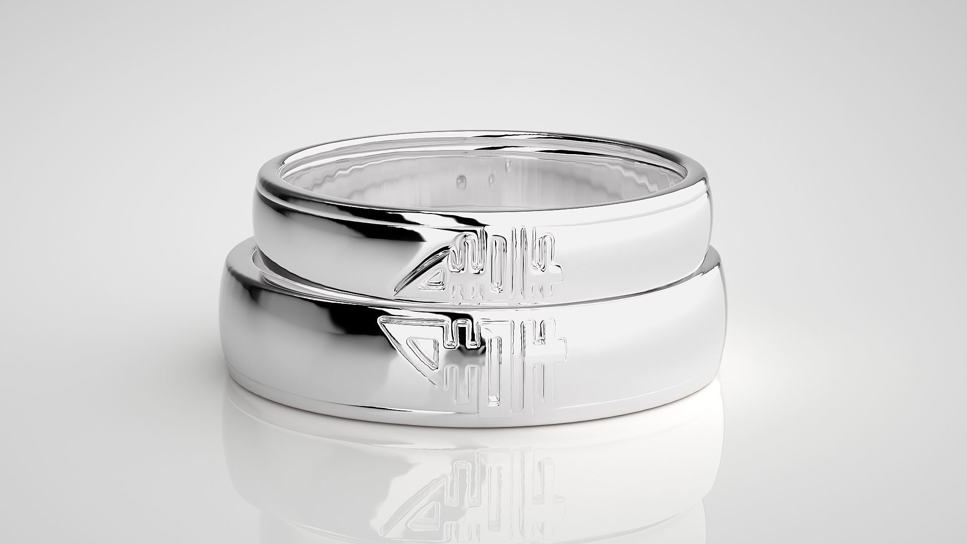 His and Her Plain Gold Couple Band Ring 3dm stl render detail  3D print model_7