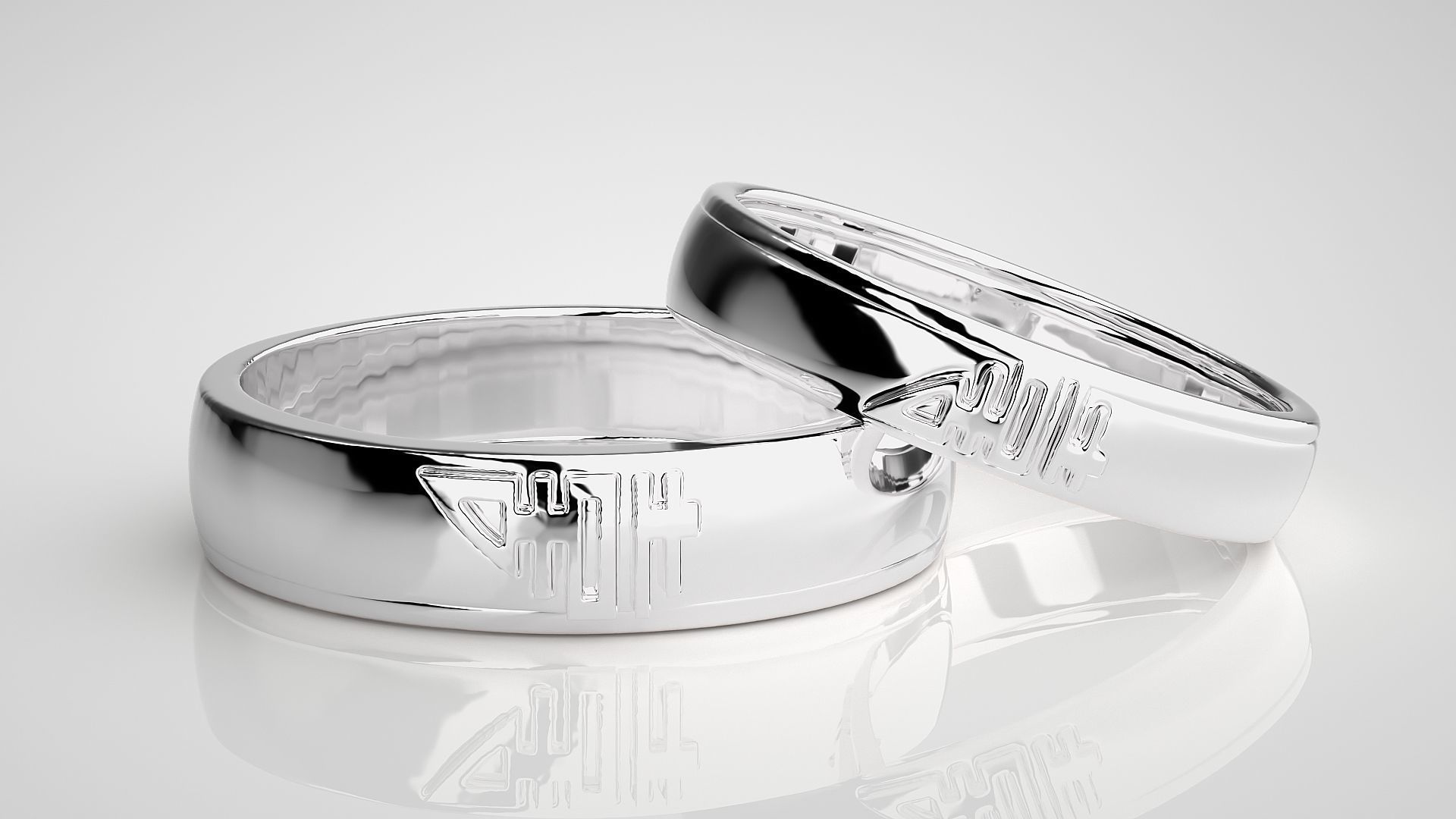 His and Her Plain Gold Couple Band Ring 3dm stl render detail  3D print model_5