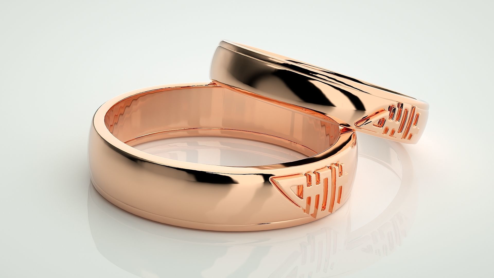 His and Her Plain Gold Couple Band Ring 3dm stl render detail  3D print model_1