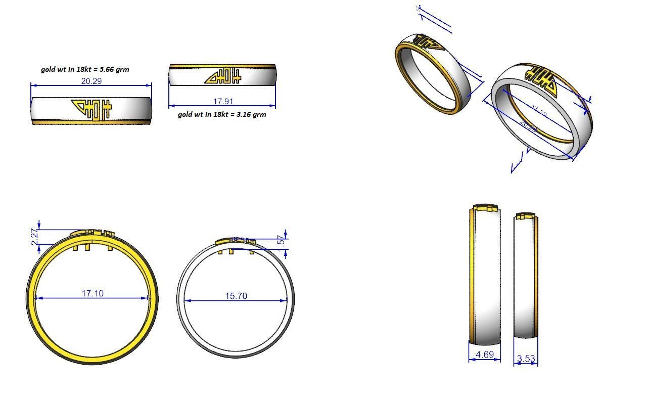 His and Her Plain Gold Couple Band Ring 3dm stl render detail  3D print model_3