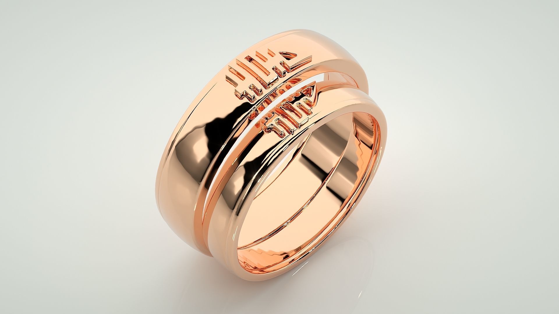 His and Her Plain Gold Couple Band Ring 3dm stl render detail  3D print model_4