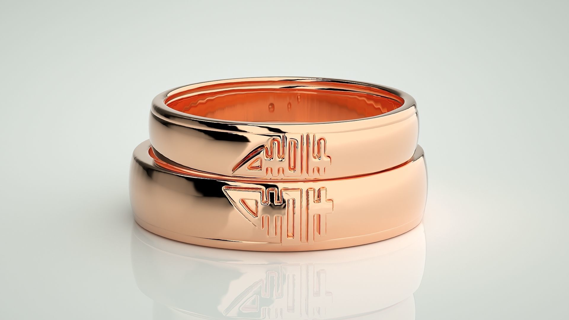 His and Her Plain Gold Couple Band Ring 3dm stl render detail  3D print model_2
