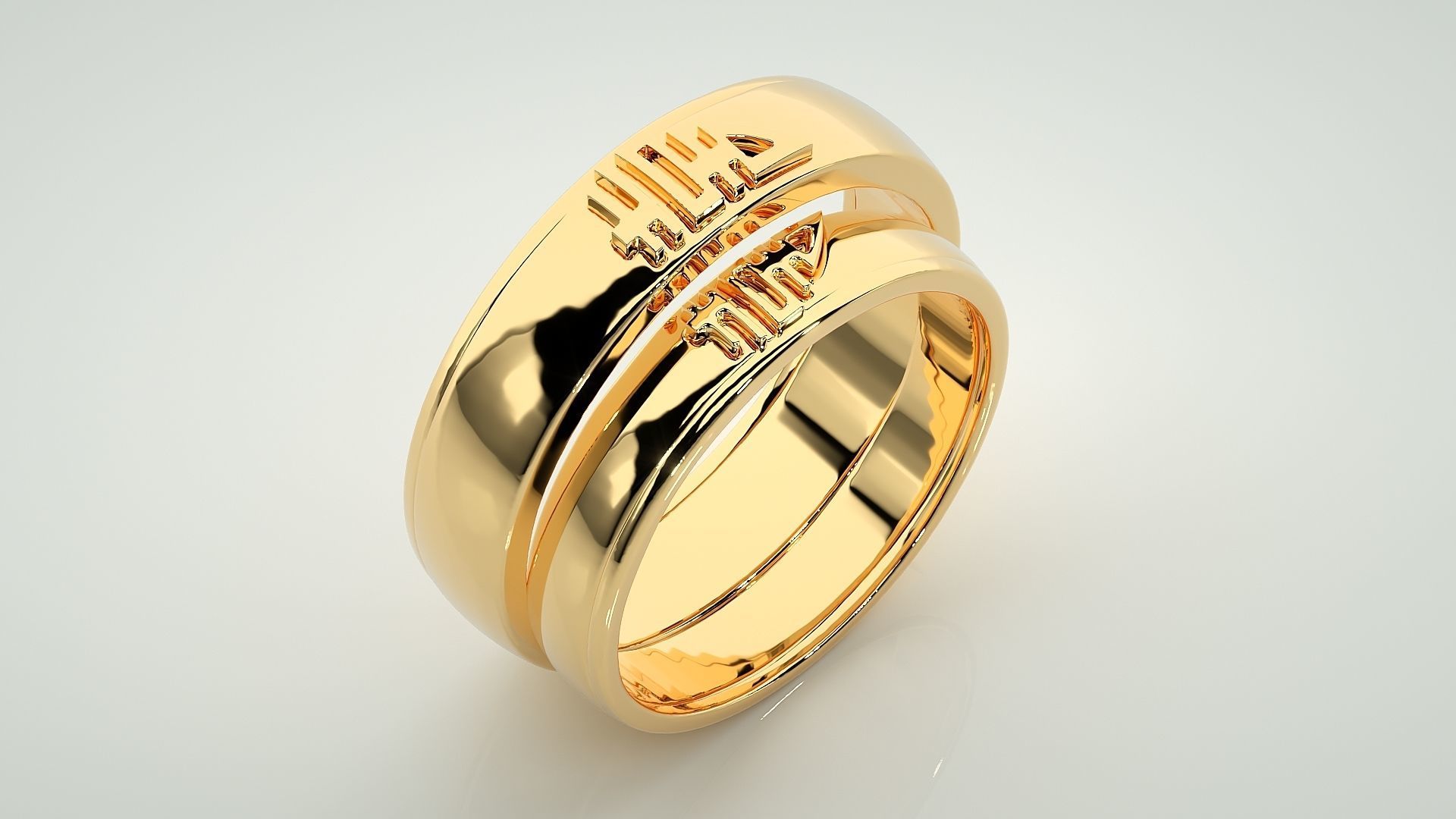 His and Her Plain Gold Couple Band Ring 3dm stl render detail  3D print model_12