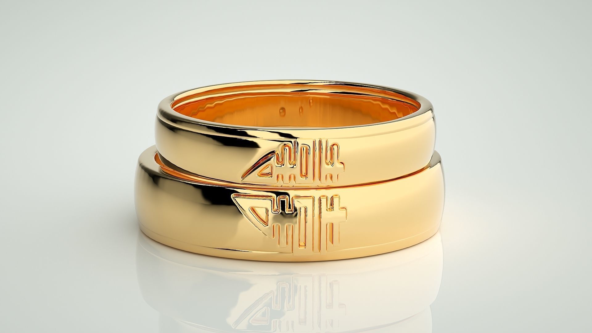 His and Her Plain Gold Couple Band Ring 3dm stl render detail  3D print model_11