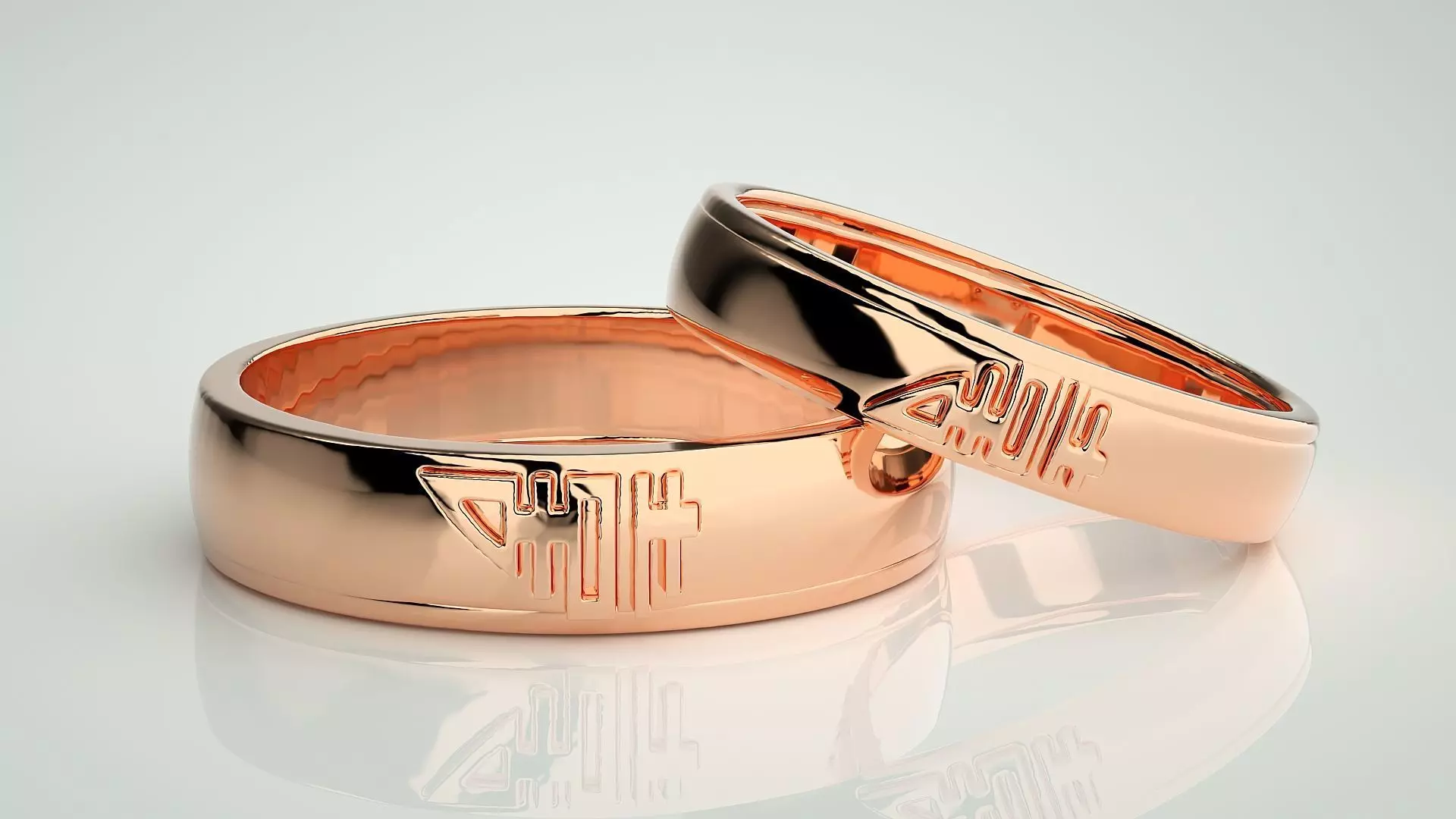 His and Her Plain Gold Couple Band Ring 3dm stl render detail  3D print model_0