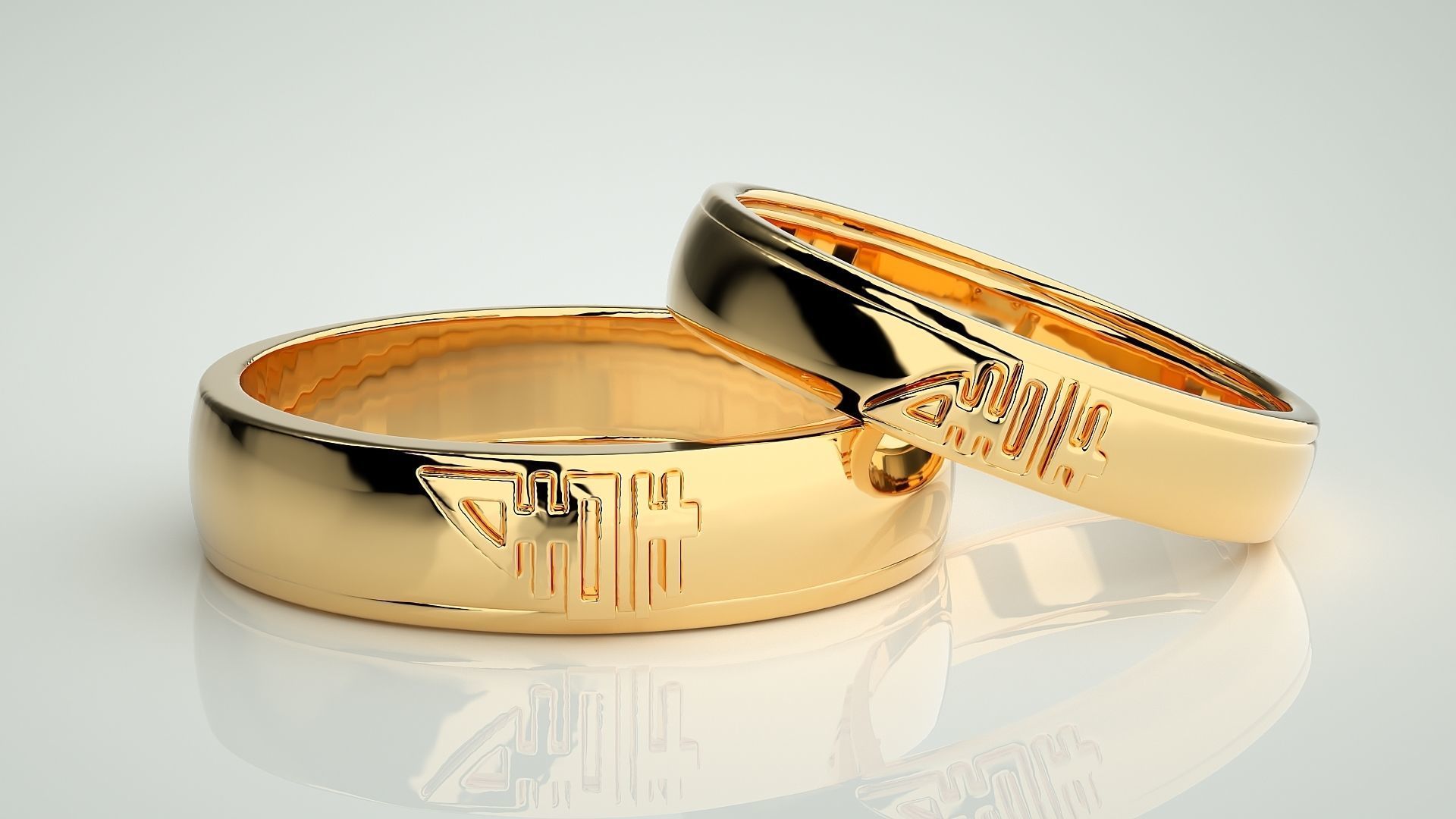 His and Her Plain Gold Couple Band Ring 3dm stl render detail  3D print model_9
