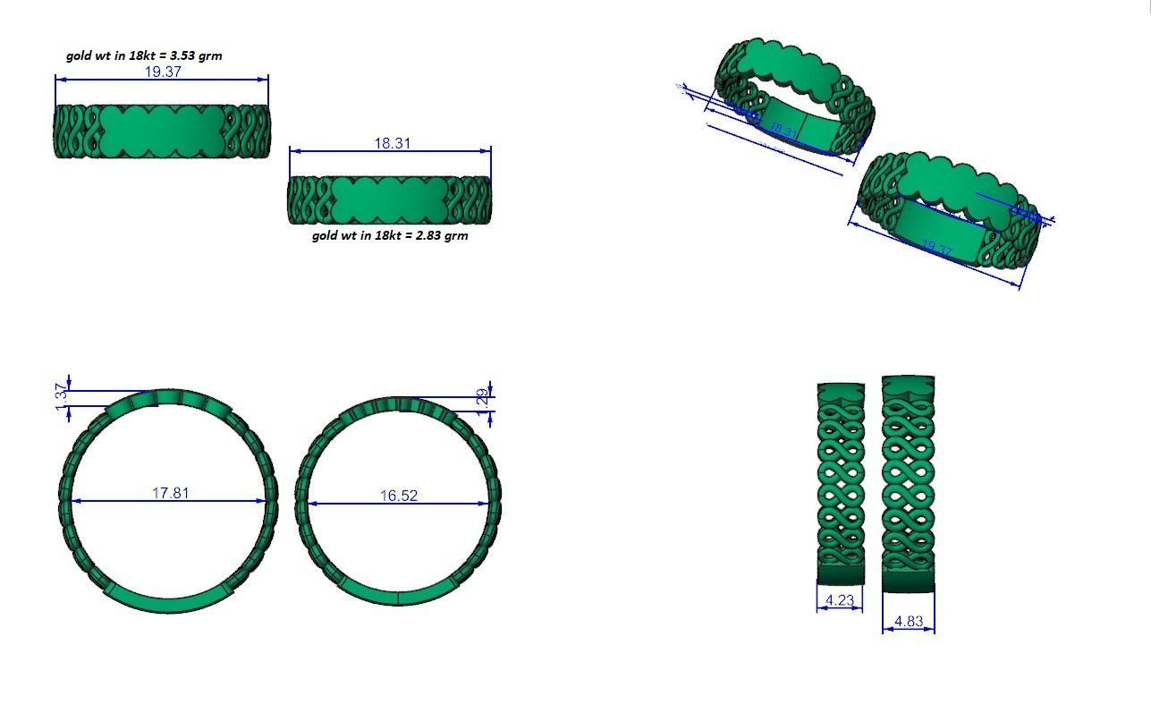 Infinity Plain Gold Couple Band Ring 3dm stl render detail  3D print model_3