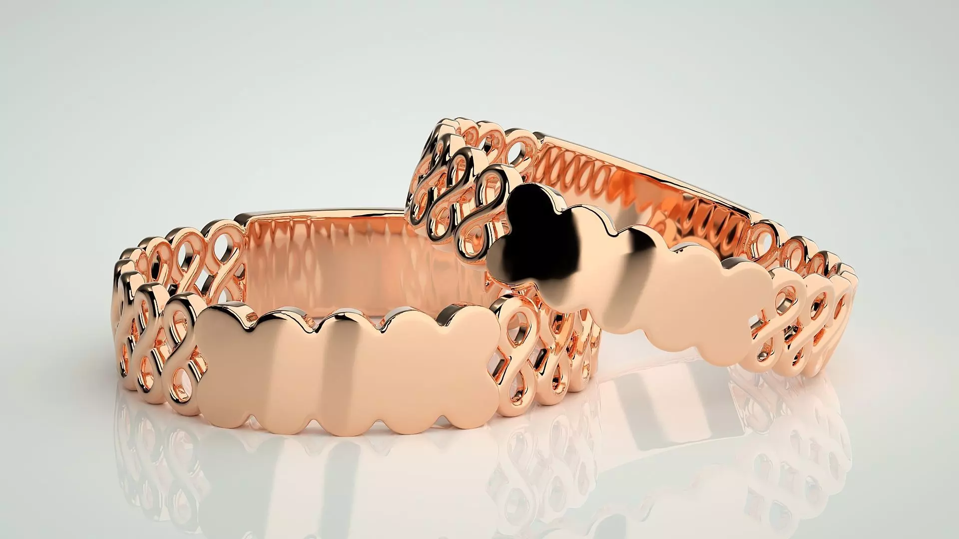 Infinity Plain Gold Couple Band Ring 3dm stl render detail  3D print model_0