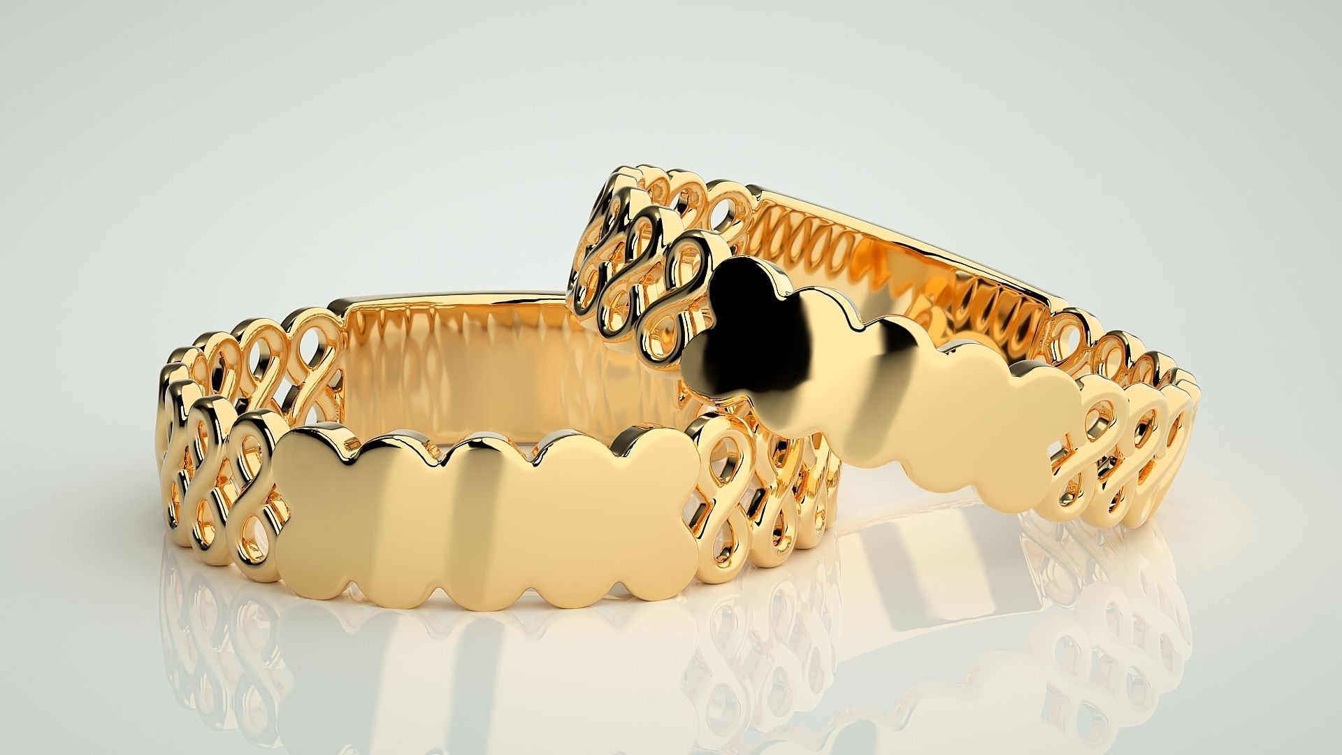 Infinity Plain Gold Couple Band Ring 3dm stl render detail  3D print model_9