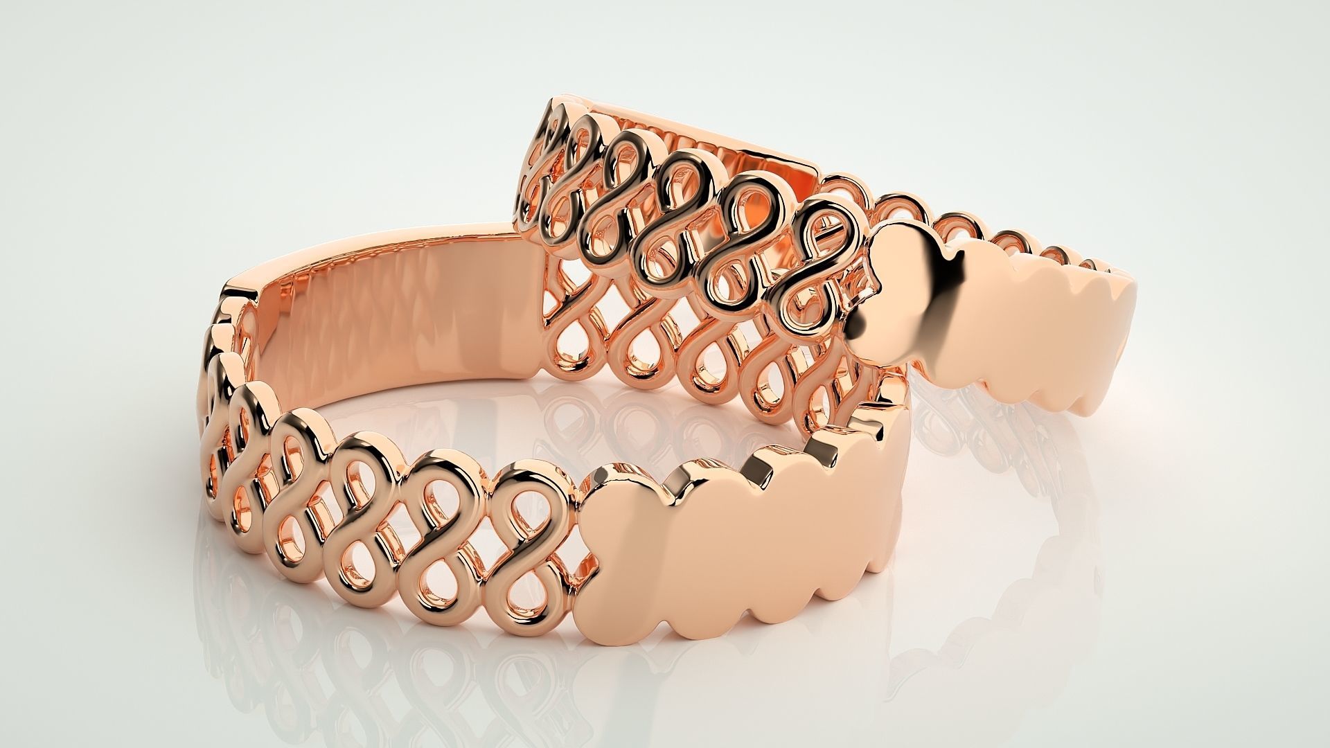 Infinity Plain Gold Couple Band Ring 3dm stl render detail  3D print model_1