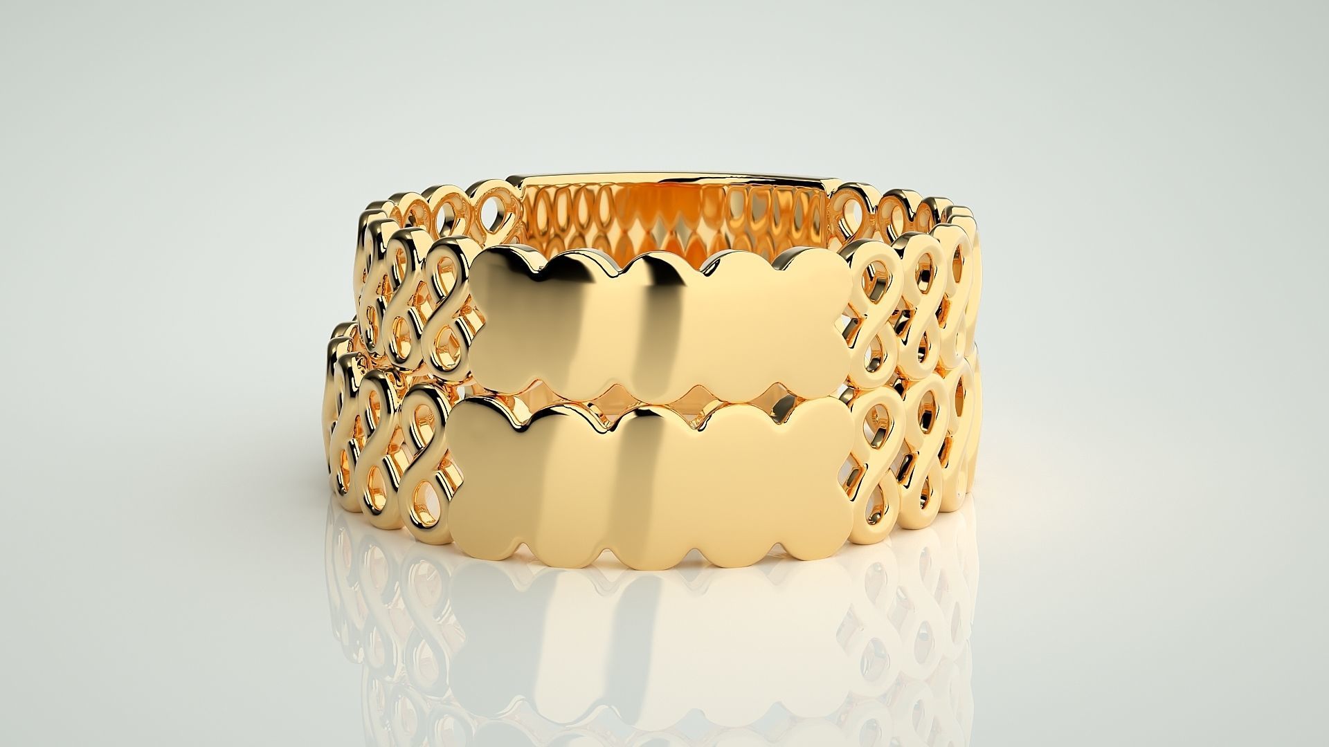 Infinity Plain Gold Couple Band Ring 3dm stl render detail  3D print model_11