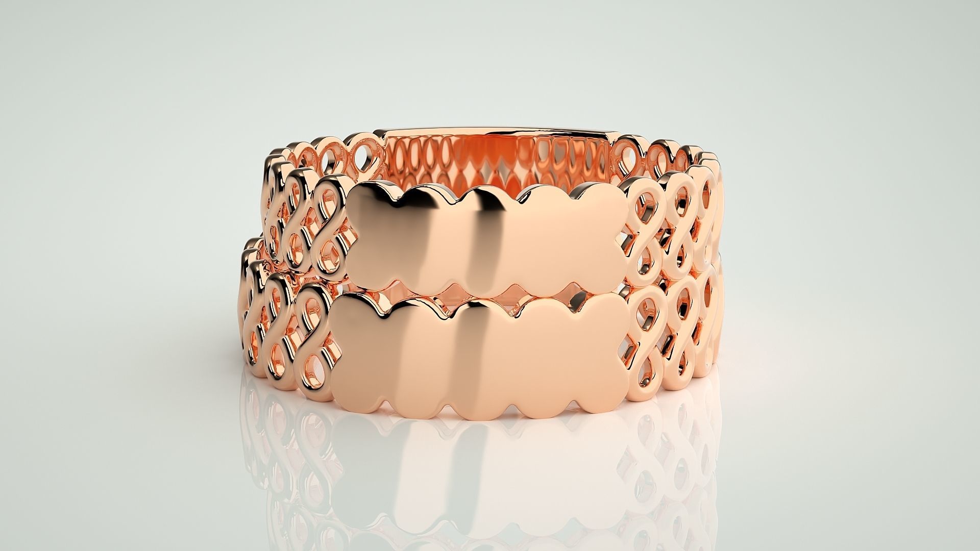 Infinity Plain Gold Couple Band Ring 3dm stl render detail  3D print model_2