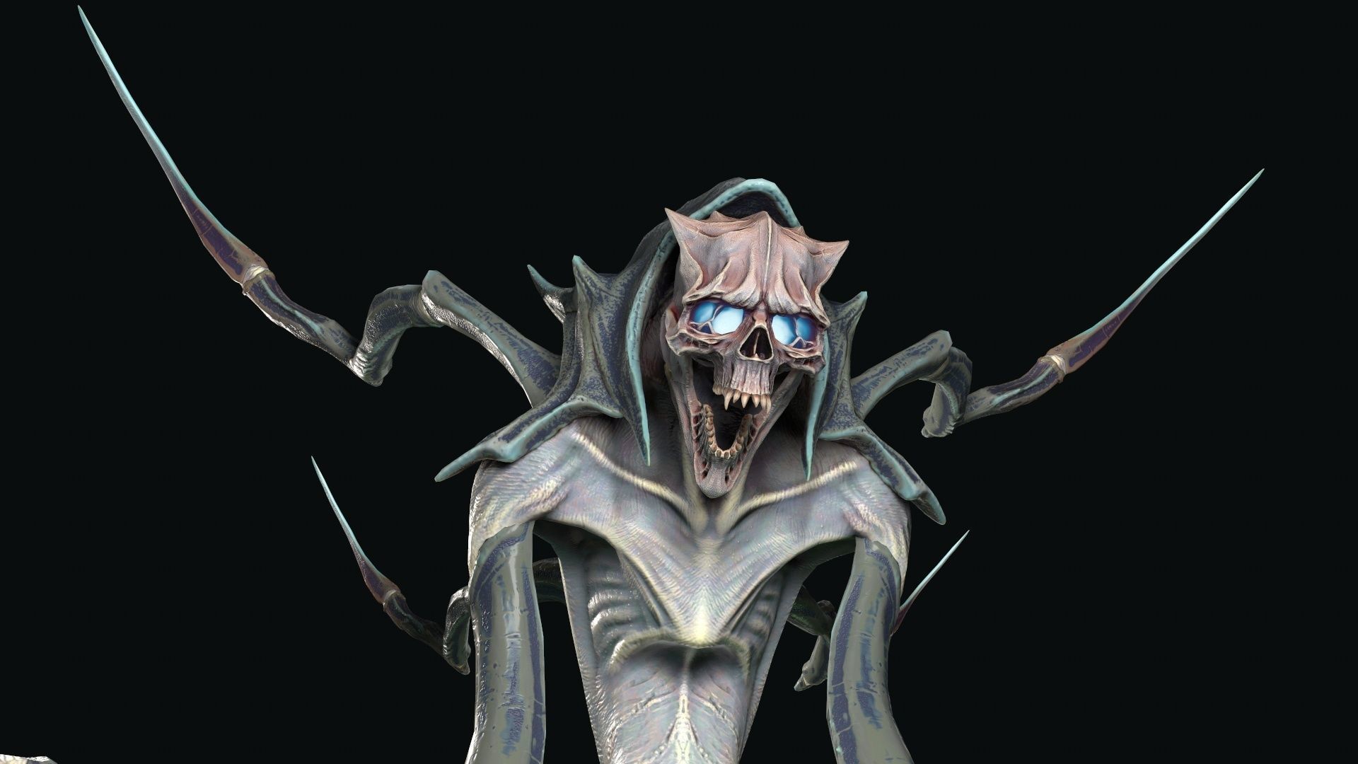 Spider 7 creature with long arms and legs Low-poly 3D model_9