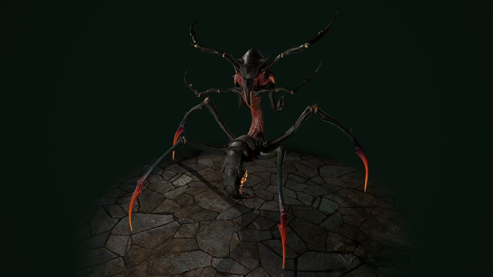 Spider 7 creature with long arms and legs Low-poly 3D model_22