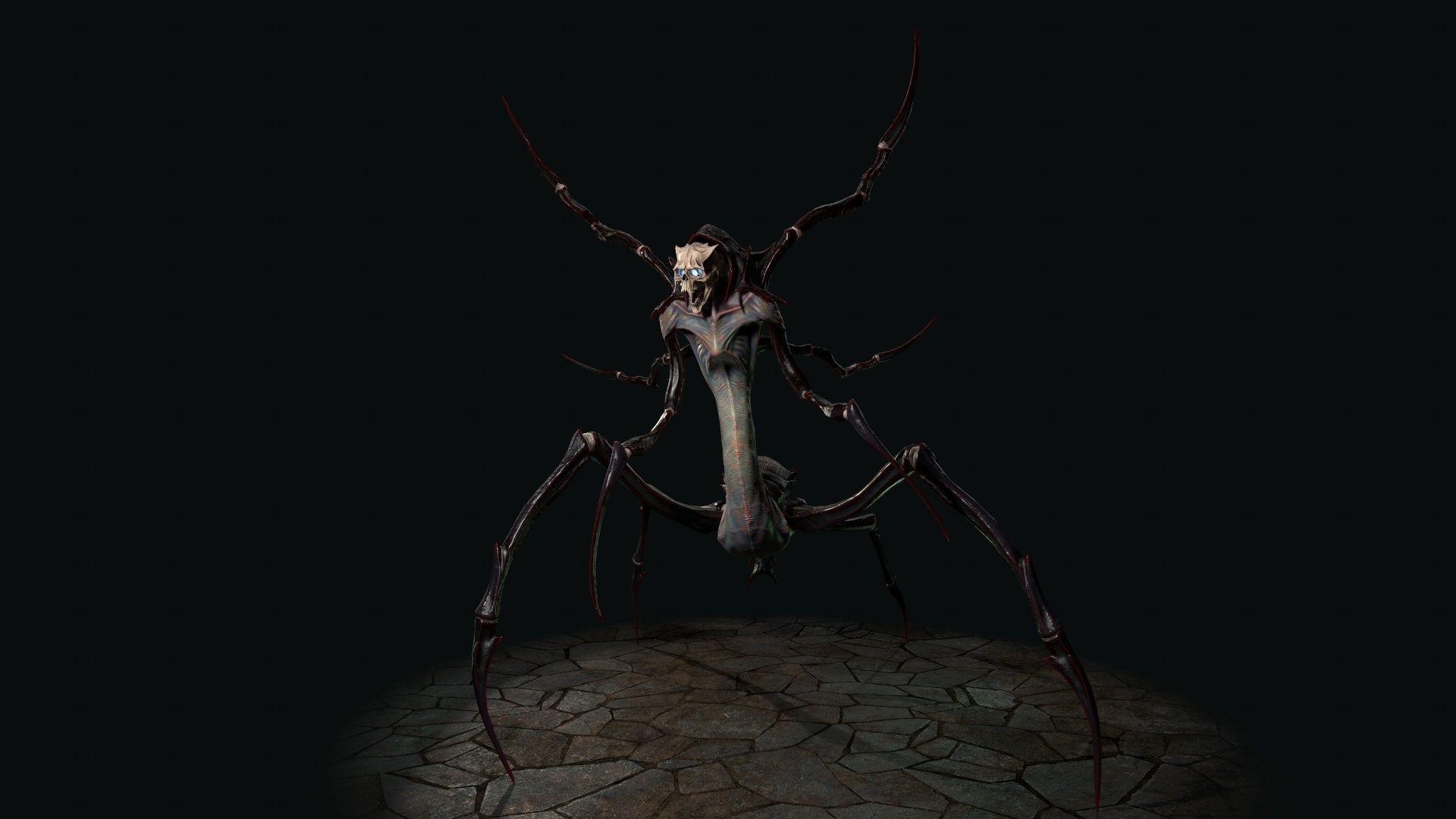Spider 7 creature with long arms and legs Low-poly 3D model_6