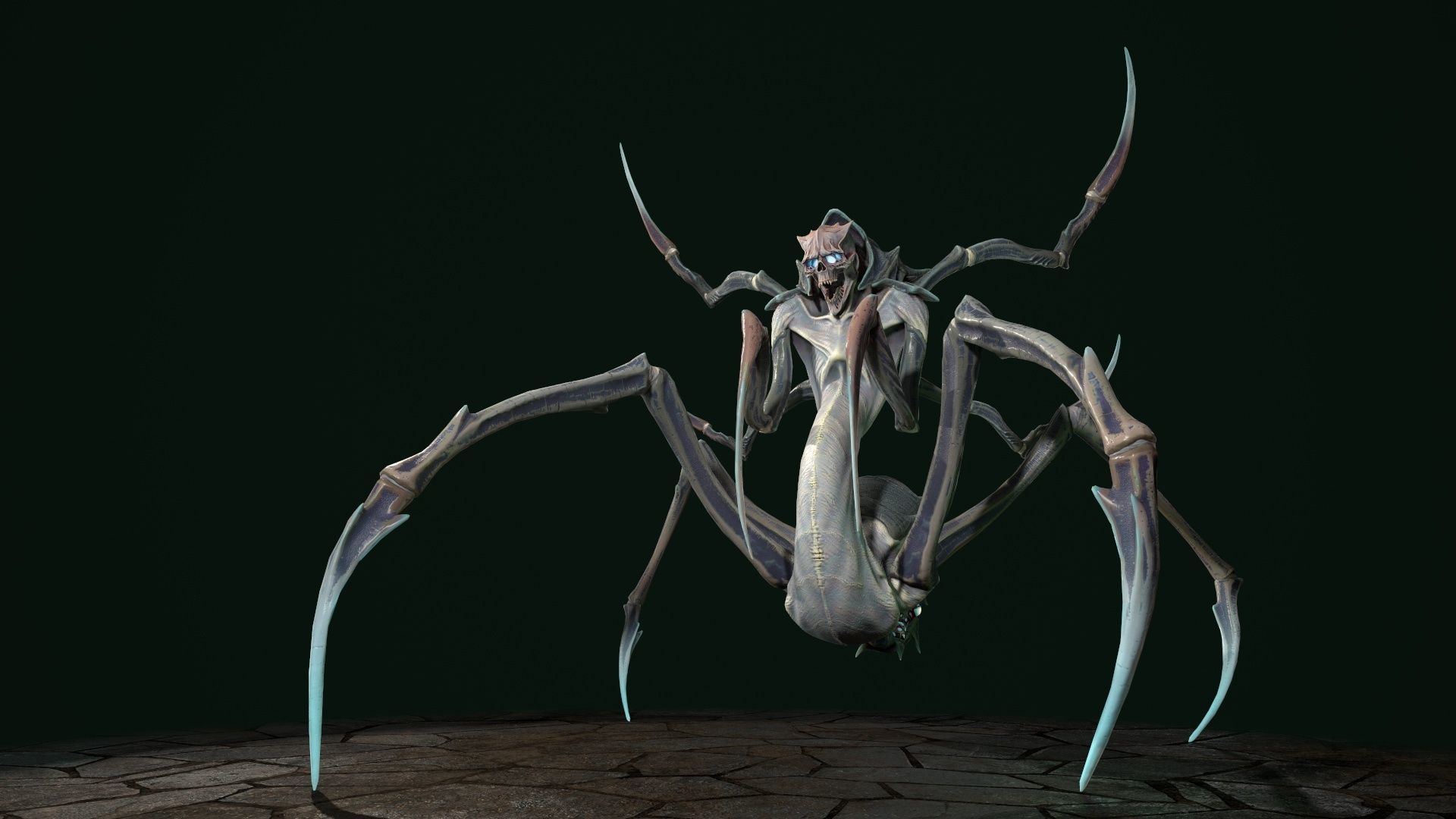 Spider 7 creature with long arms and legs Low-poly 3D model_11