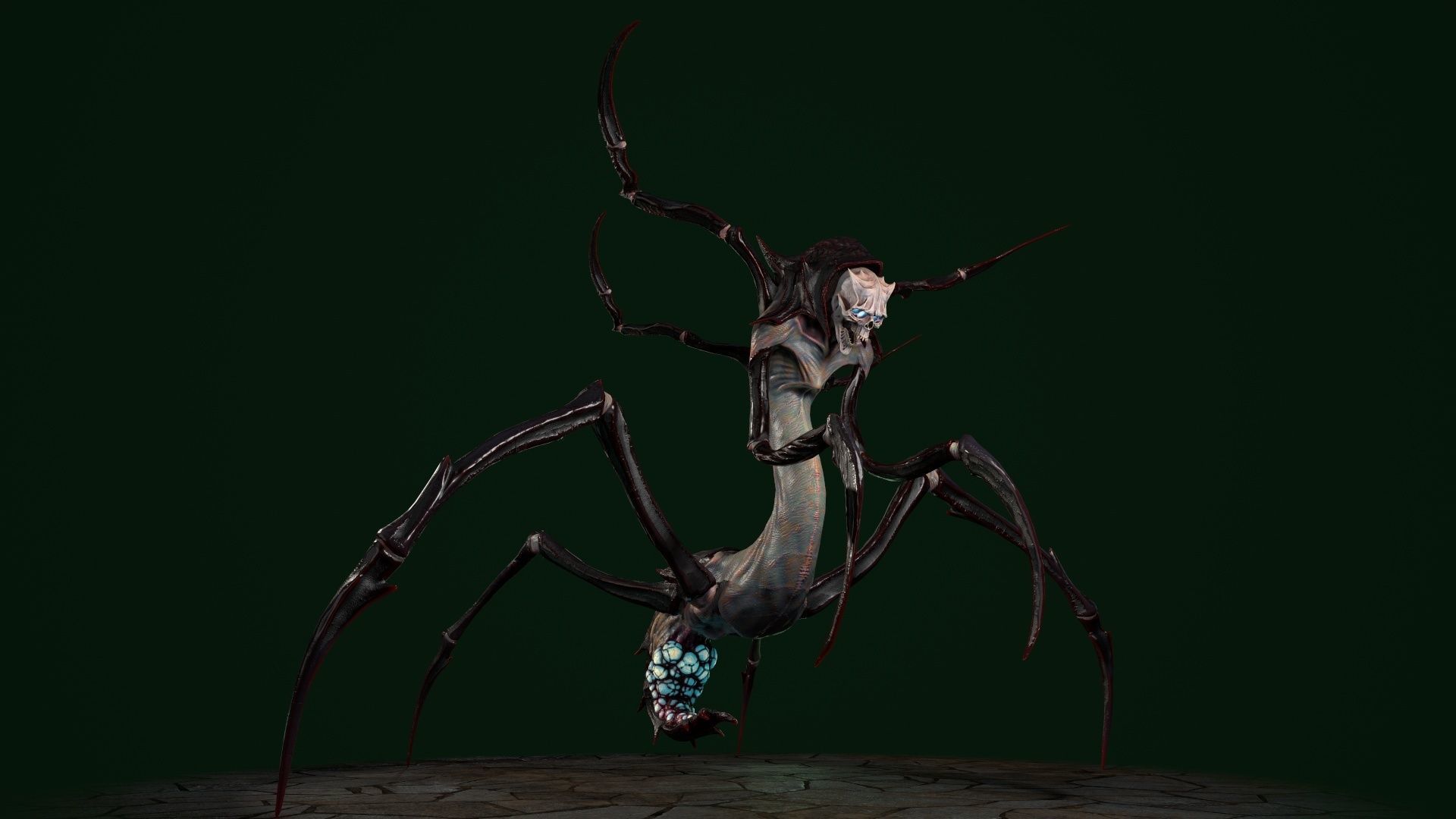 Spider 7 creature with long arms and legs Low-poly 3D model_18