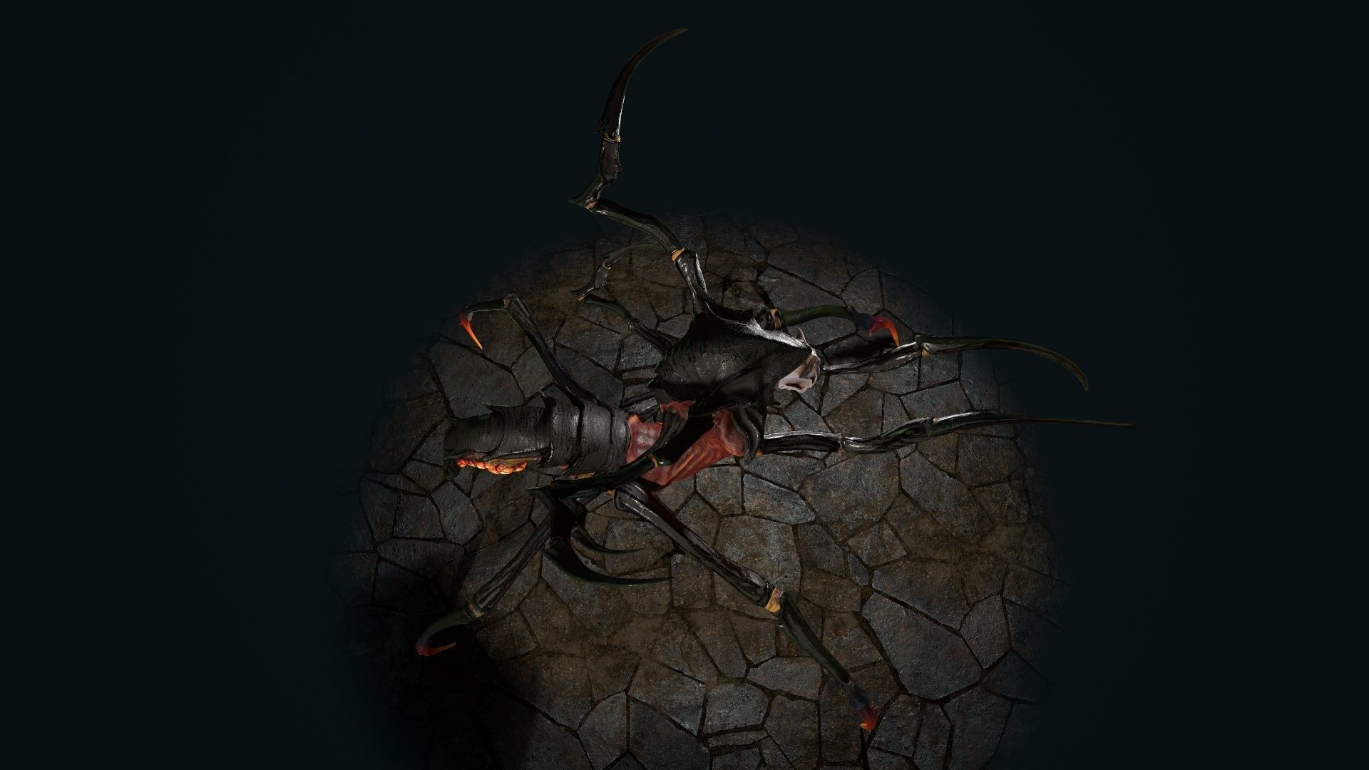 Spider 7 creature with long arms and legs Low-poly 3D model_30