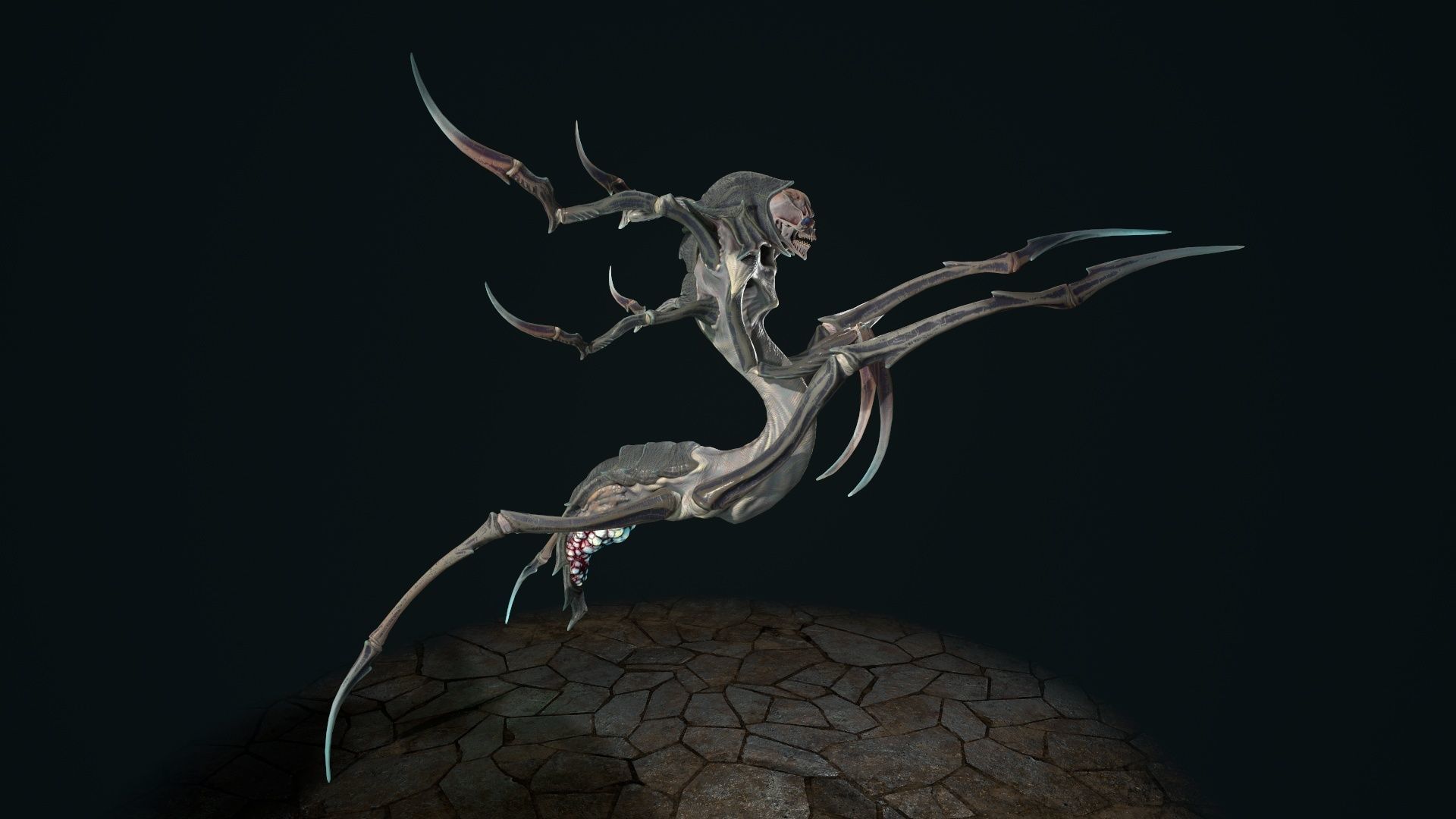 Spider 7 creature with long arms and legs Low-poly 3D model_14
