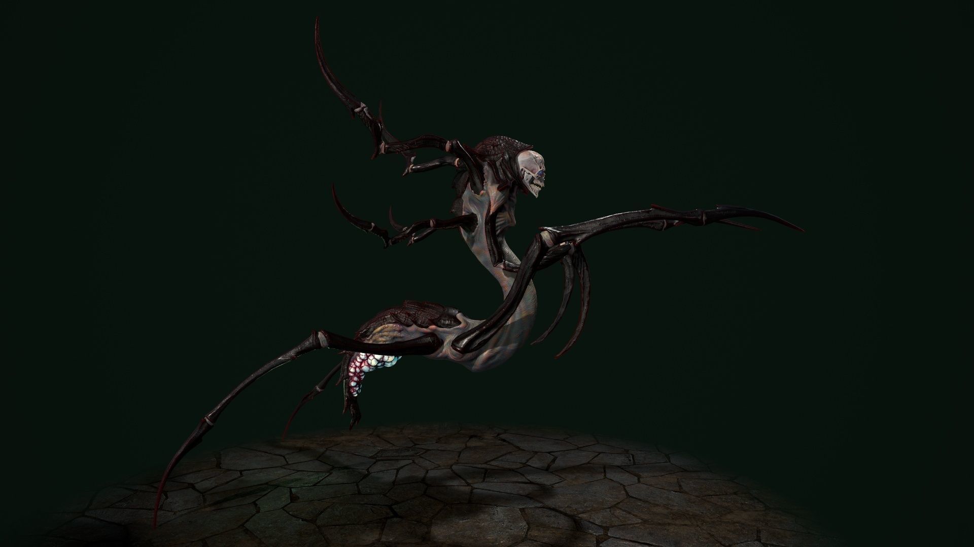 Spider 7 creature with long arms and legs Low-poly 3D model_25