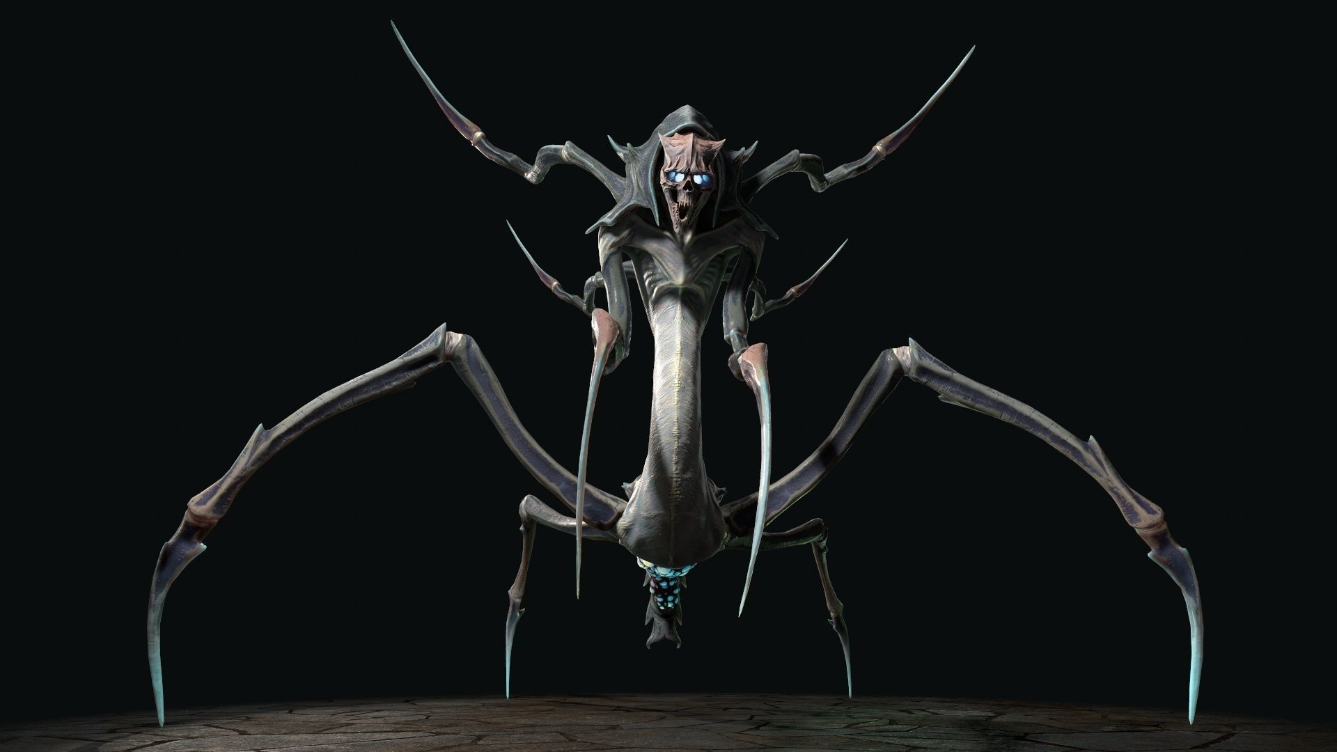 Spider 7 creature with long arms and legs Low-poly 3D model_2