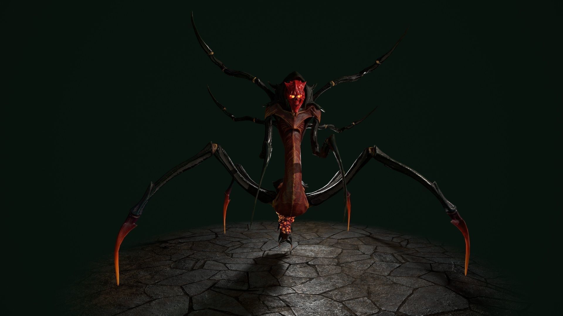 Spider 7 creature with long arms and legs Low-poly 3D model_4