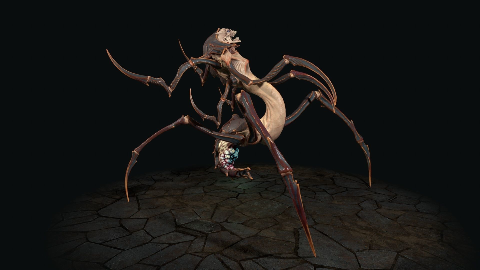 Spider 7 creature with long arms and legs Low-poly 3D model_5