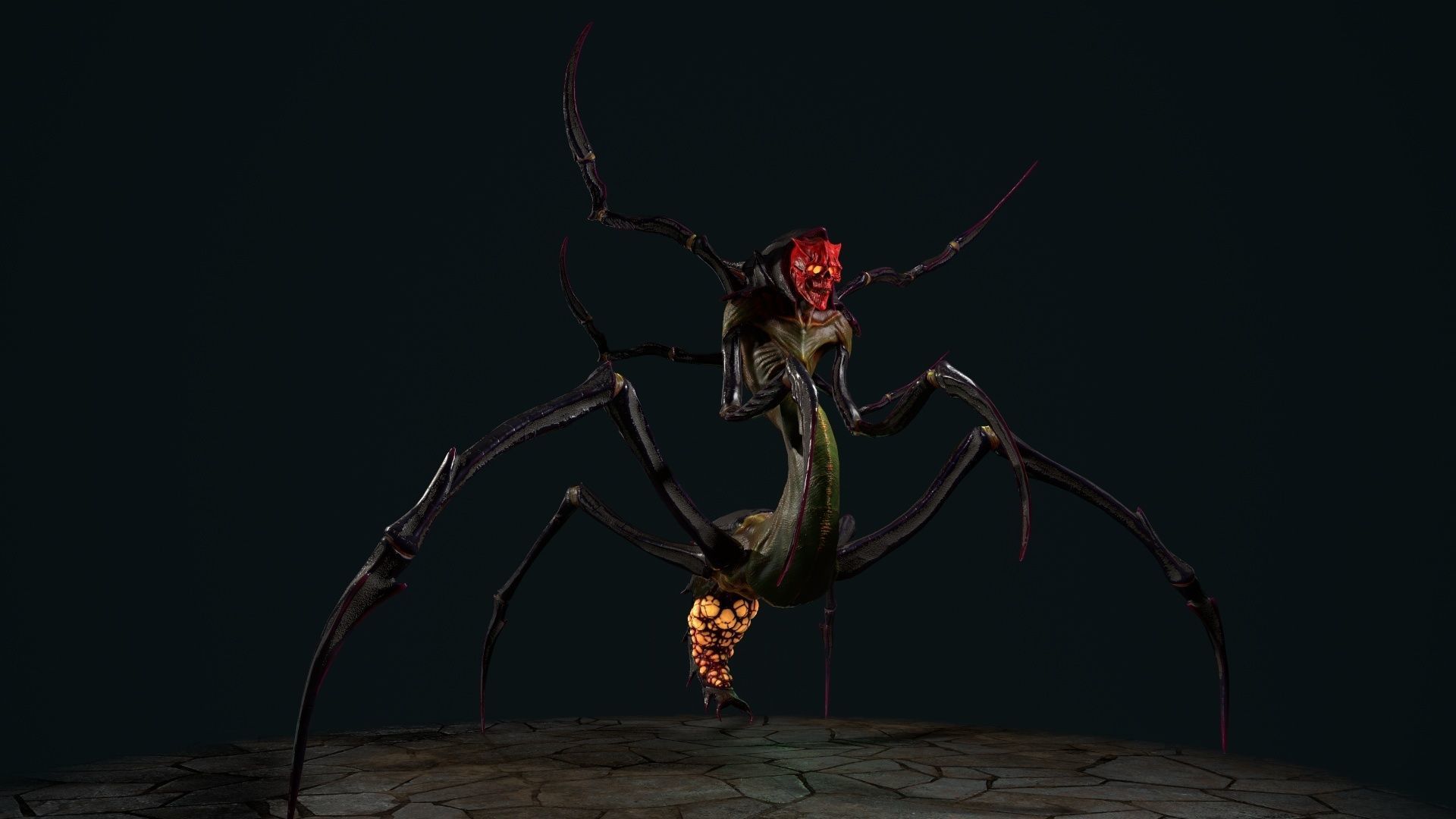 Spider 7 creature with long arms and legs Low-poly 3D model_19