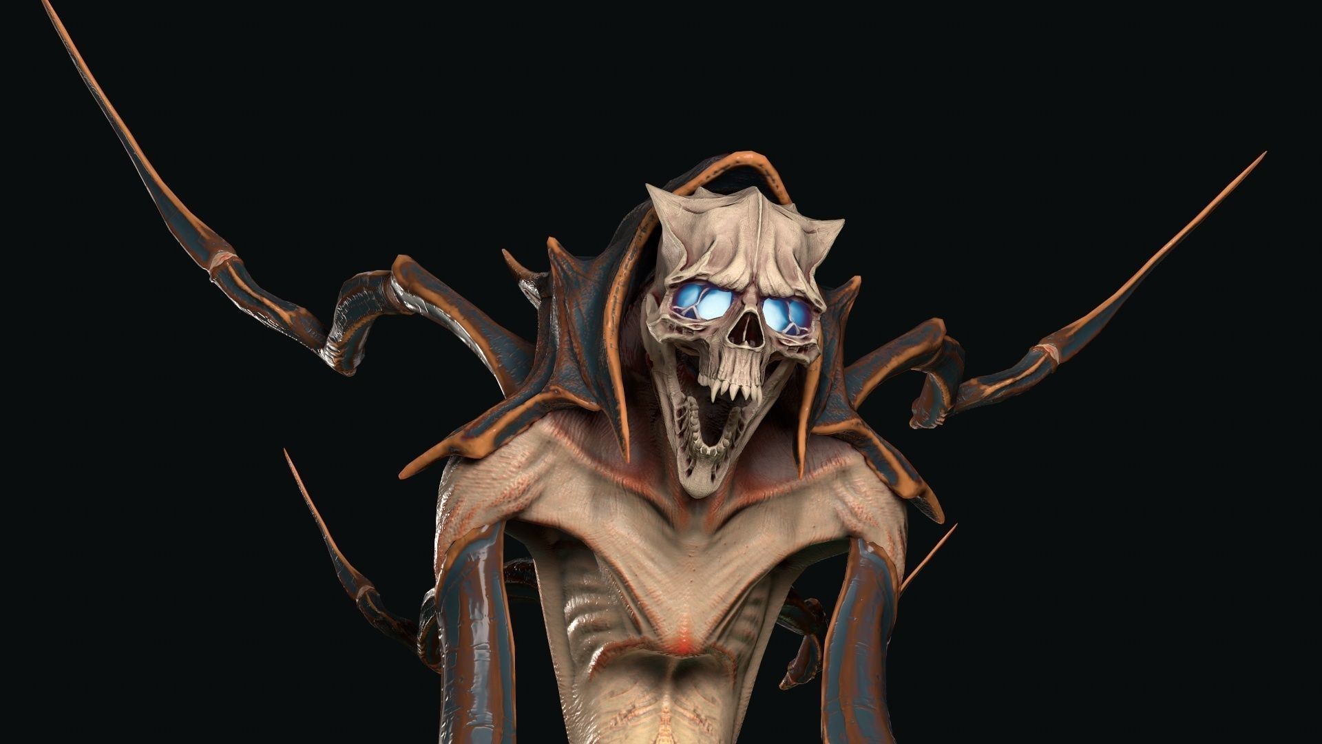 Spider 7 creature with long arms and legs Low-poly 3D model_10