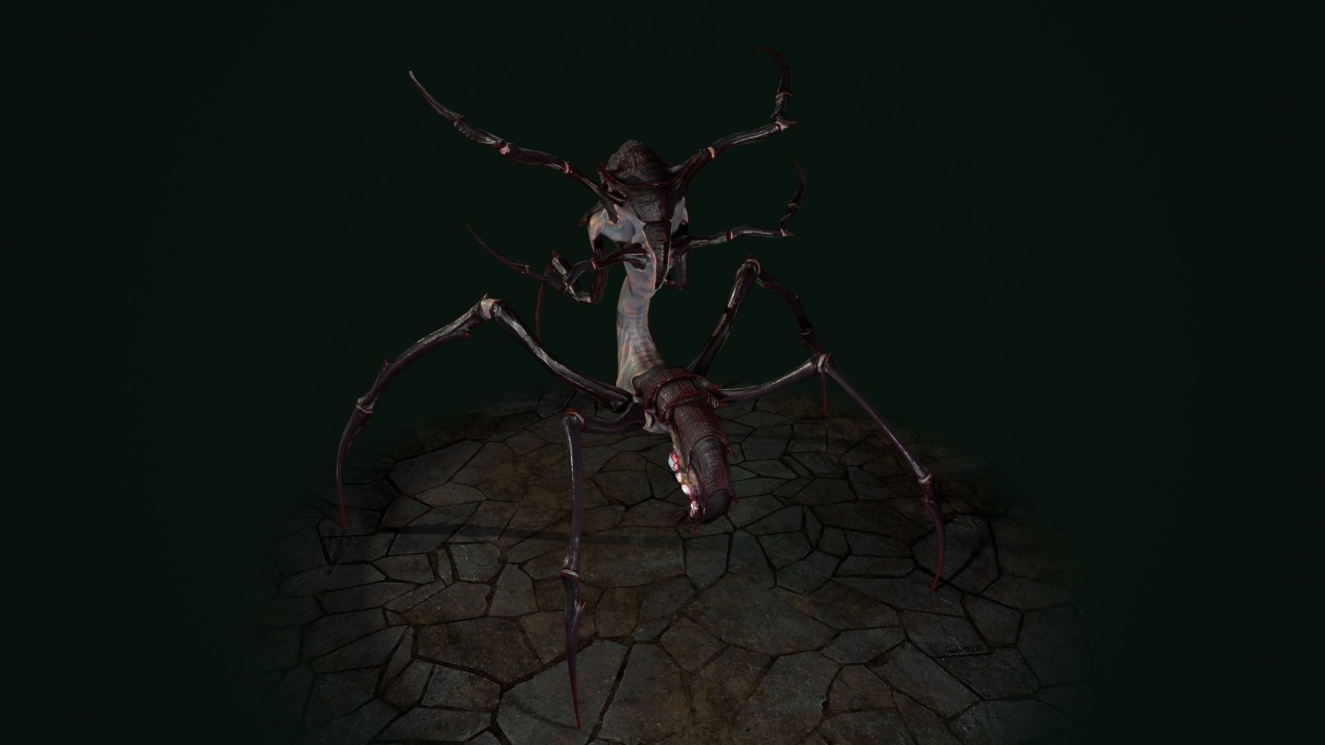 Spider 7 creature with long arms and legs Low-poly 3D model_21