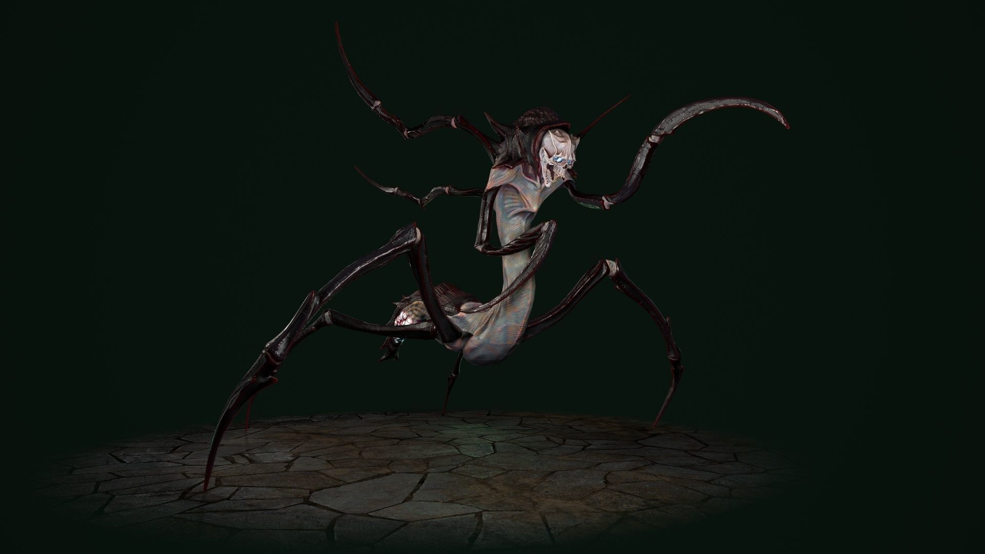 Spider 7 creature with long arms and legs Low-poly 3D model_7