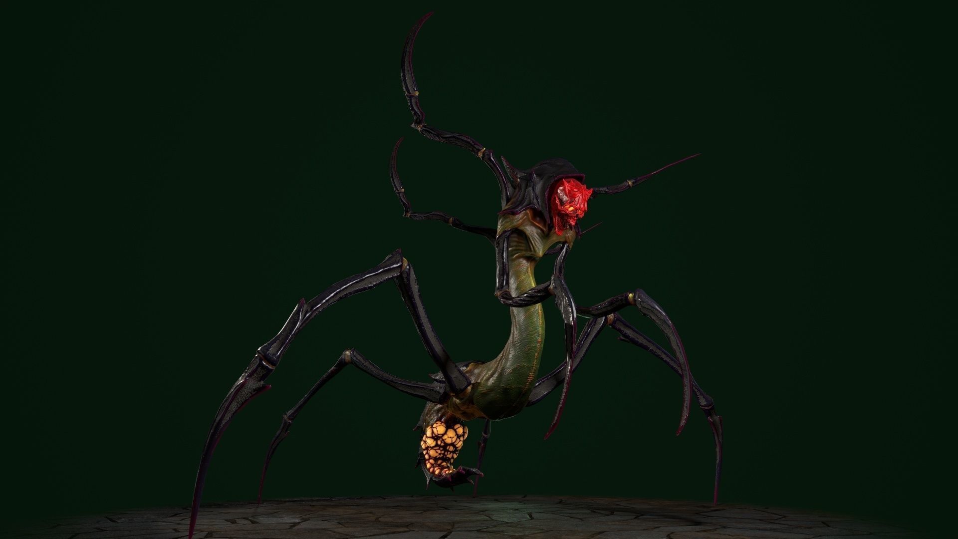 Spider 7 creature with long arms and legs Low-poly 3D model_17