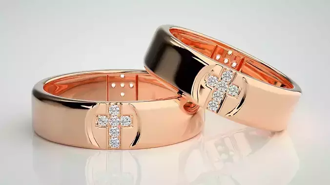 Cross Couple Band Ring 3dm stl render detail  3D print model