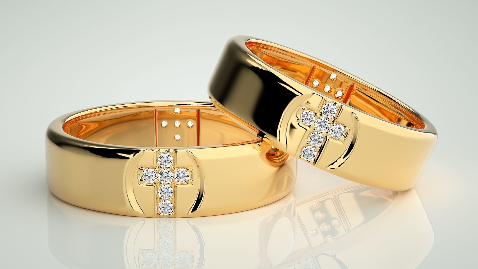 Cross Couple Band Ring 3dm stl render detail 3D print model_9