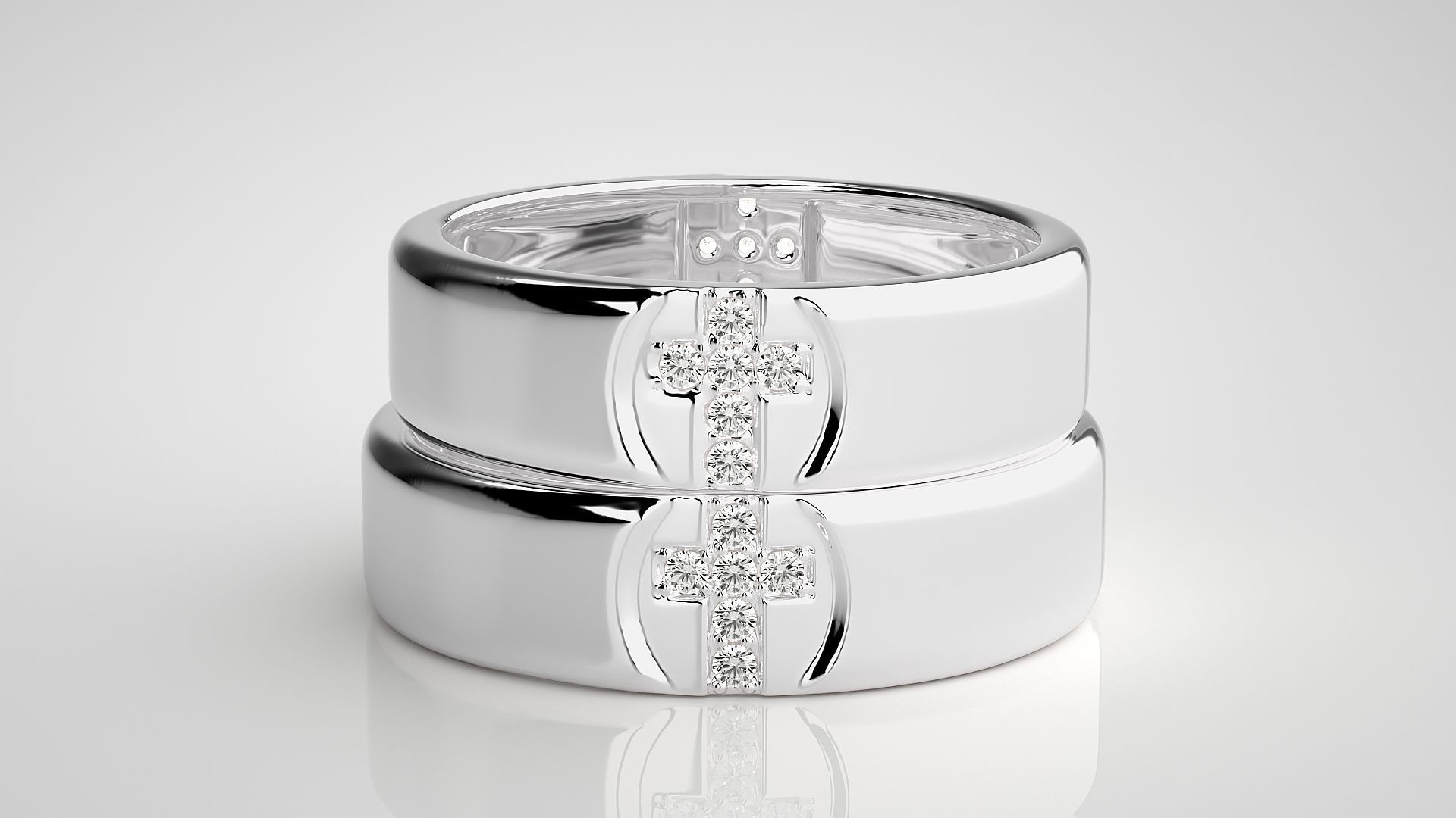 Cross Couple Band Ring 3dm stl render detail 3D print model_7