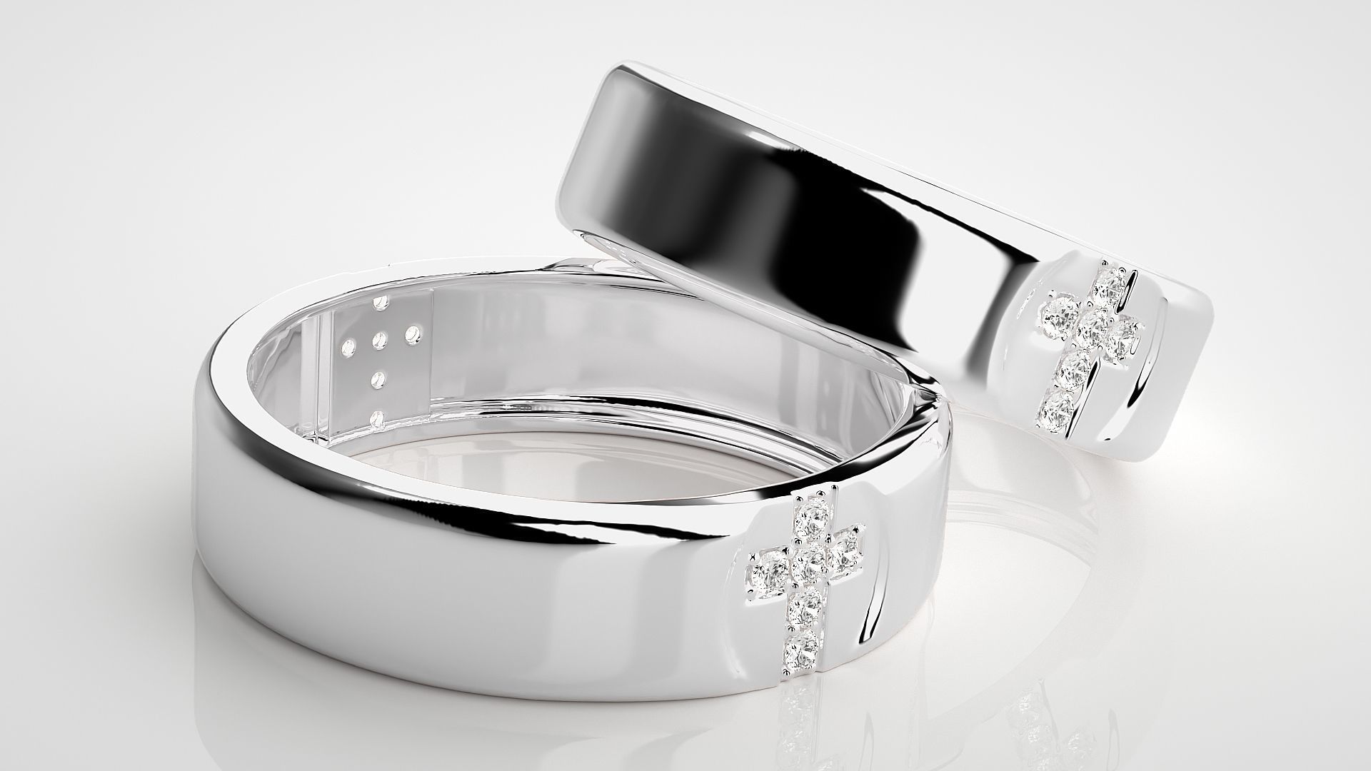 Cross Couple Band Ring 3dm stl render detail 3D print model_6