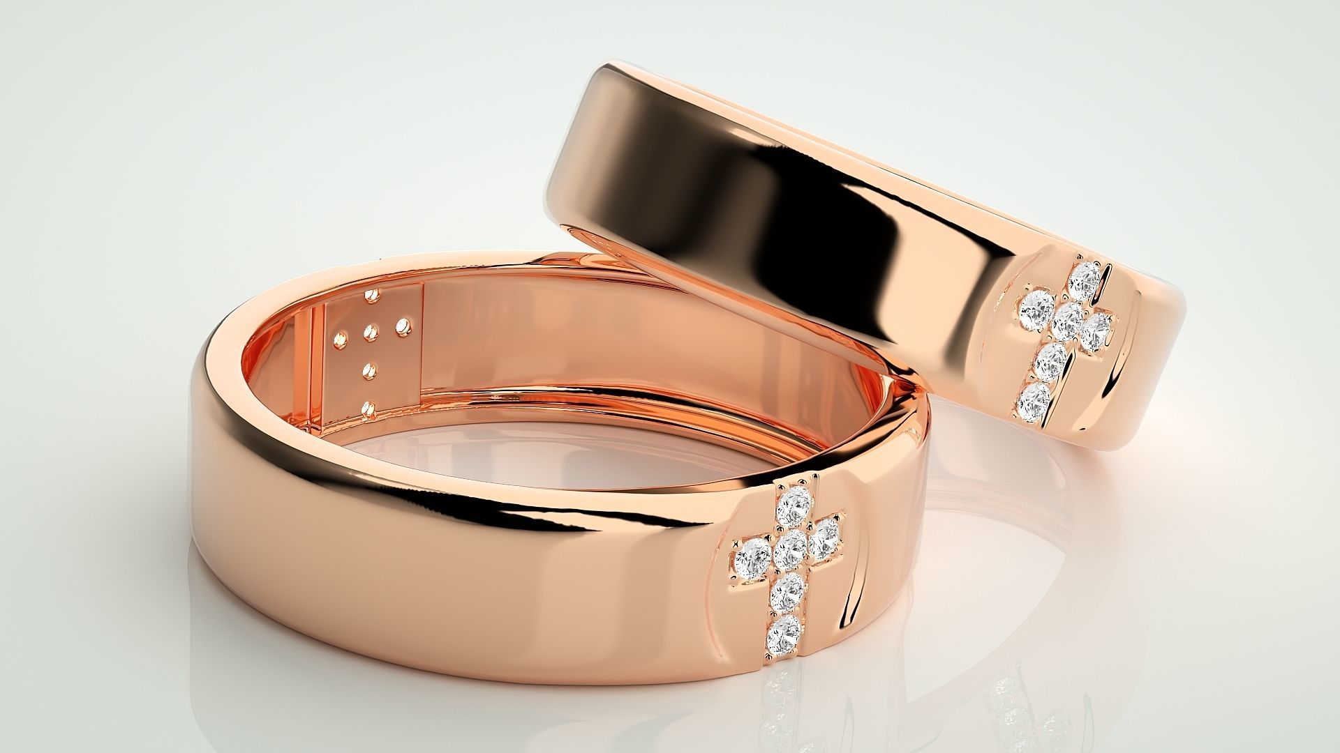 Cross Couple Band Ring 3dm stl render detail 3D print model_1