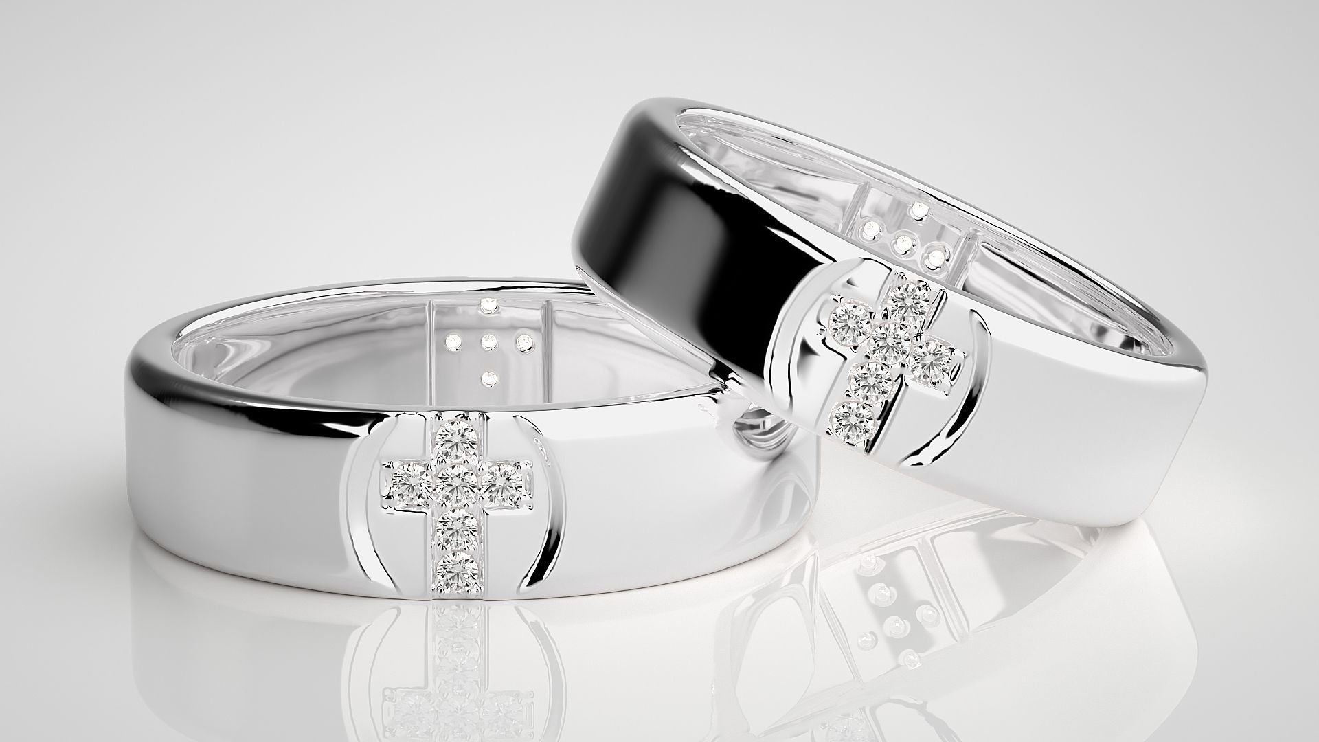 Cross Couple Band Ring 3dm stl render detail 3D print model_5